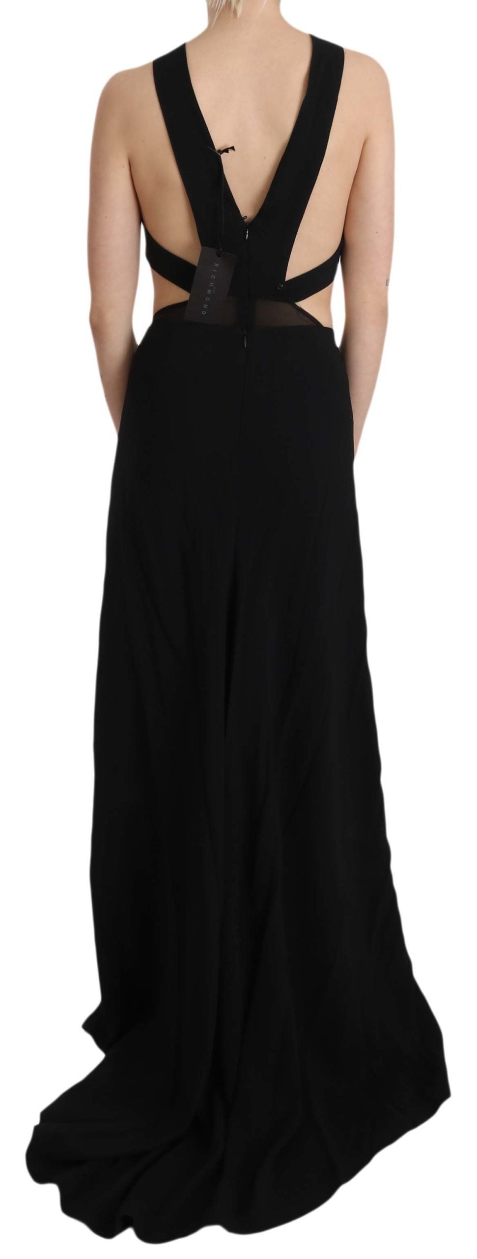 John Richmond Black Crystal Leather Gown Flare Dress | Regal Royce