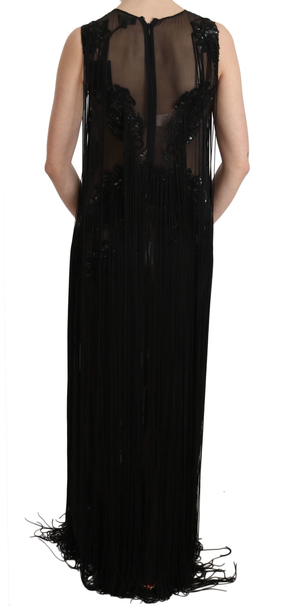 John Richmond Black Silk Beaded Sequined Sheer Dress | Regal Royce