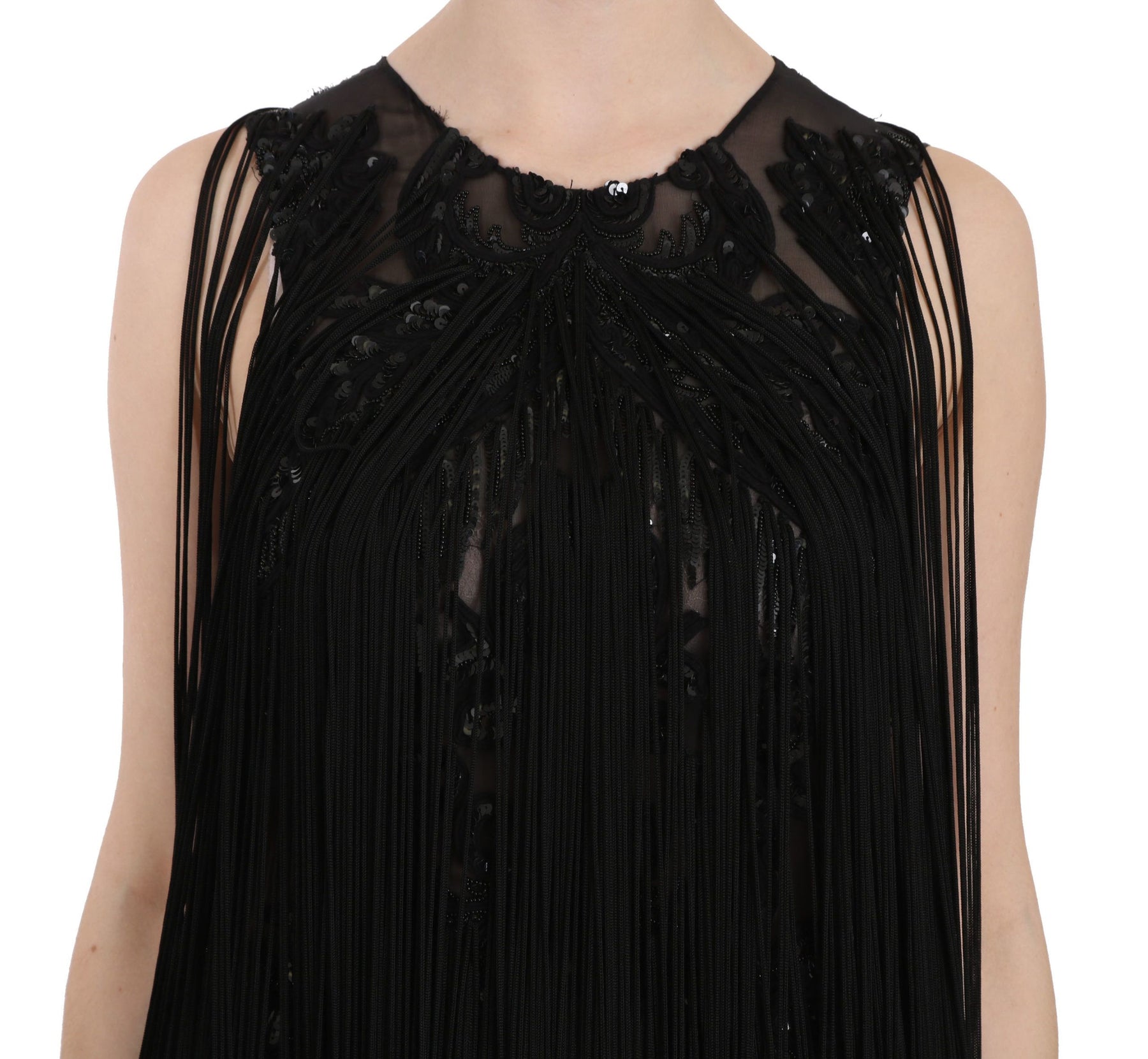 John Richmond Black Silk Beaded Sequined Sheer Dress | Regal Royce