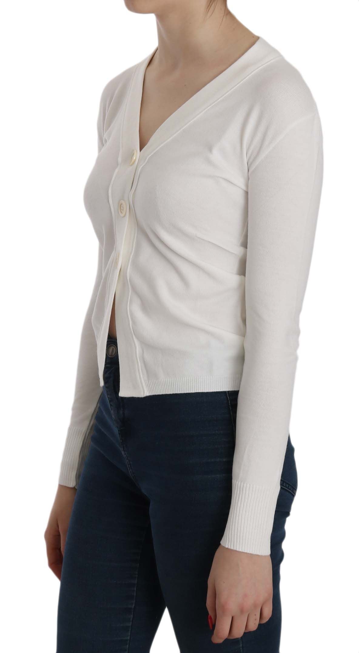 BYBLOS White V-neck Long Sleeve Cropped Cardigan Tops Sweater | Regal Royce