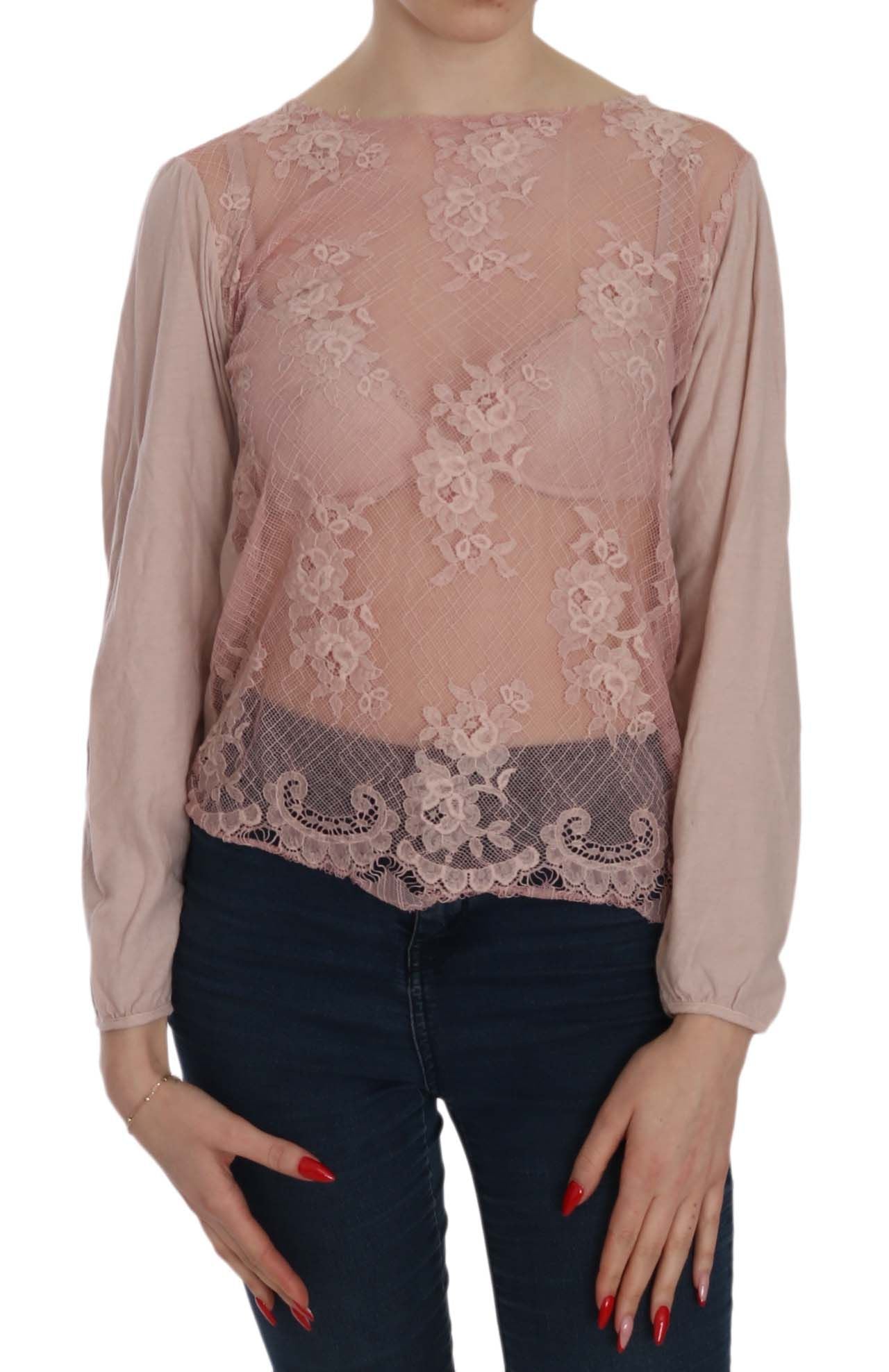 PINK MEMORIES Pink Lace See Through Long Sleeve Blouse | Regal Royce