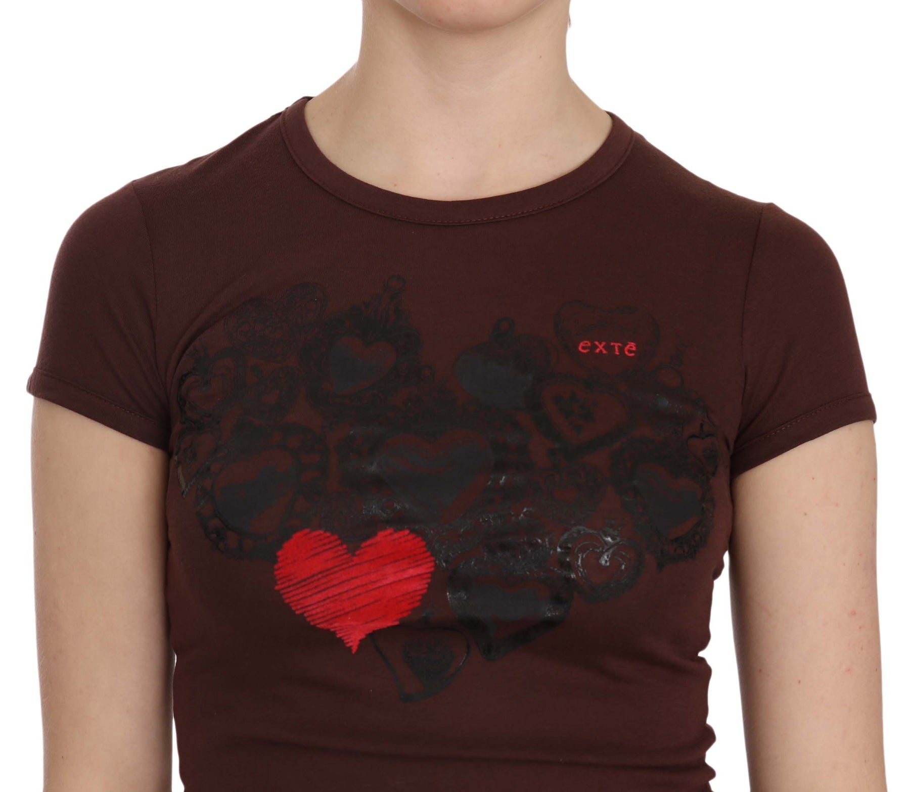 Exte Brown Hearts Short Sleeve Casual T-shirt Top | Regal Royce