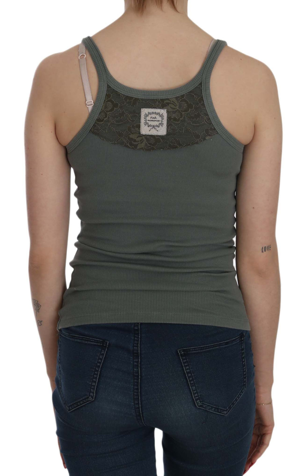 PINK MEMORIES Green Sleeveless Spaghetti Tank T-Shirt Blouse
