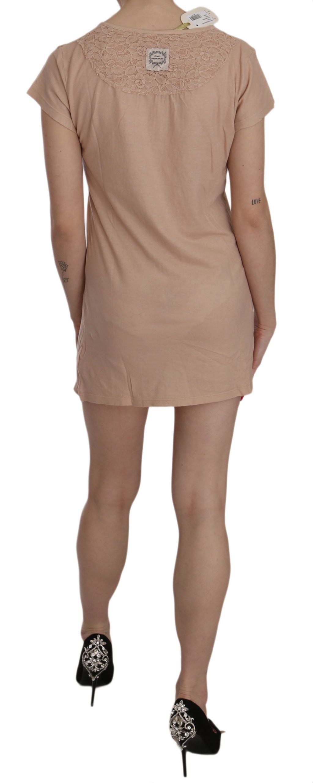 PINK MEMORIES Pink Lace Short Sleeve Shift Mini Dress | Regal Royce