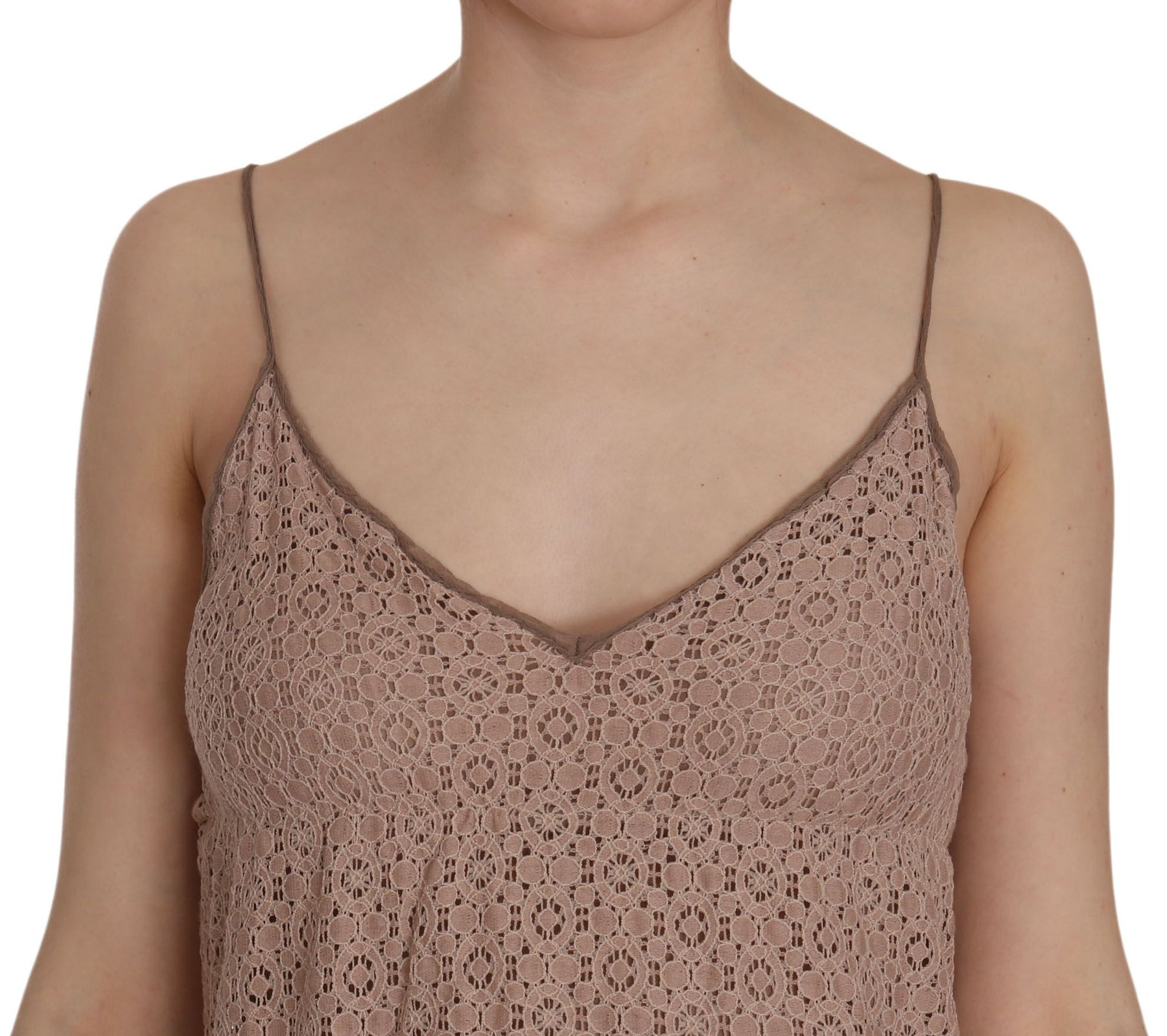 PINK MEMORIES Beige Spaghetti Strap A-line Mini Cotton Dress | Regal Royce