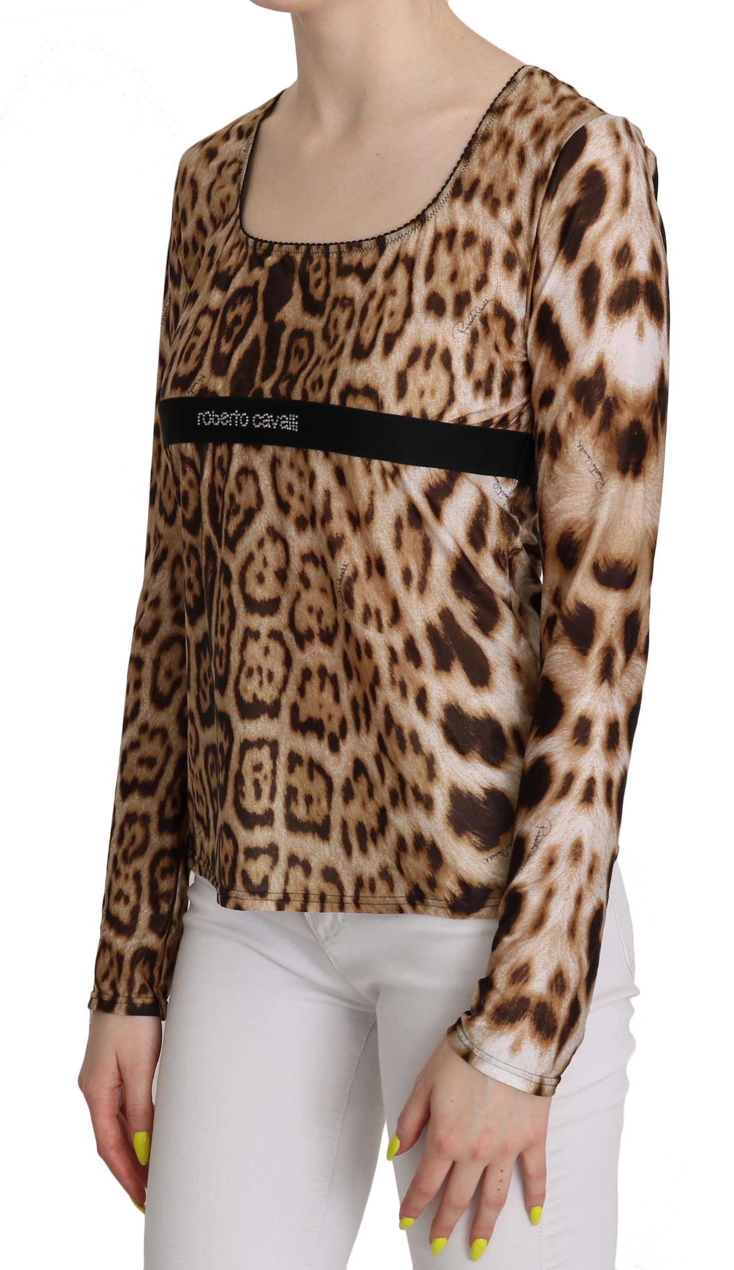 Roberto Cavalli Brown Round Neck Leopard Women Top Blouse | Regal Royce