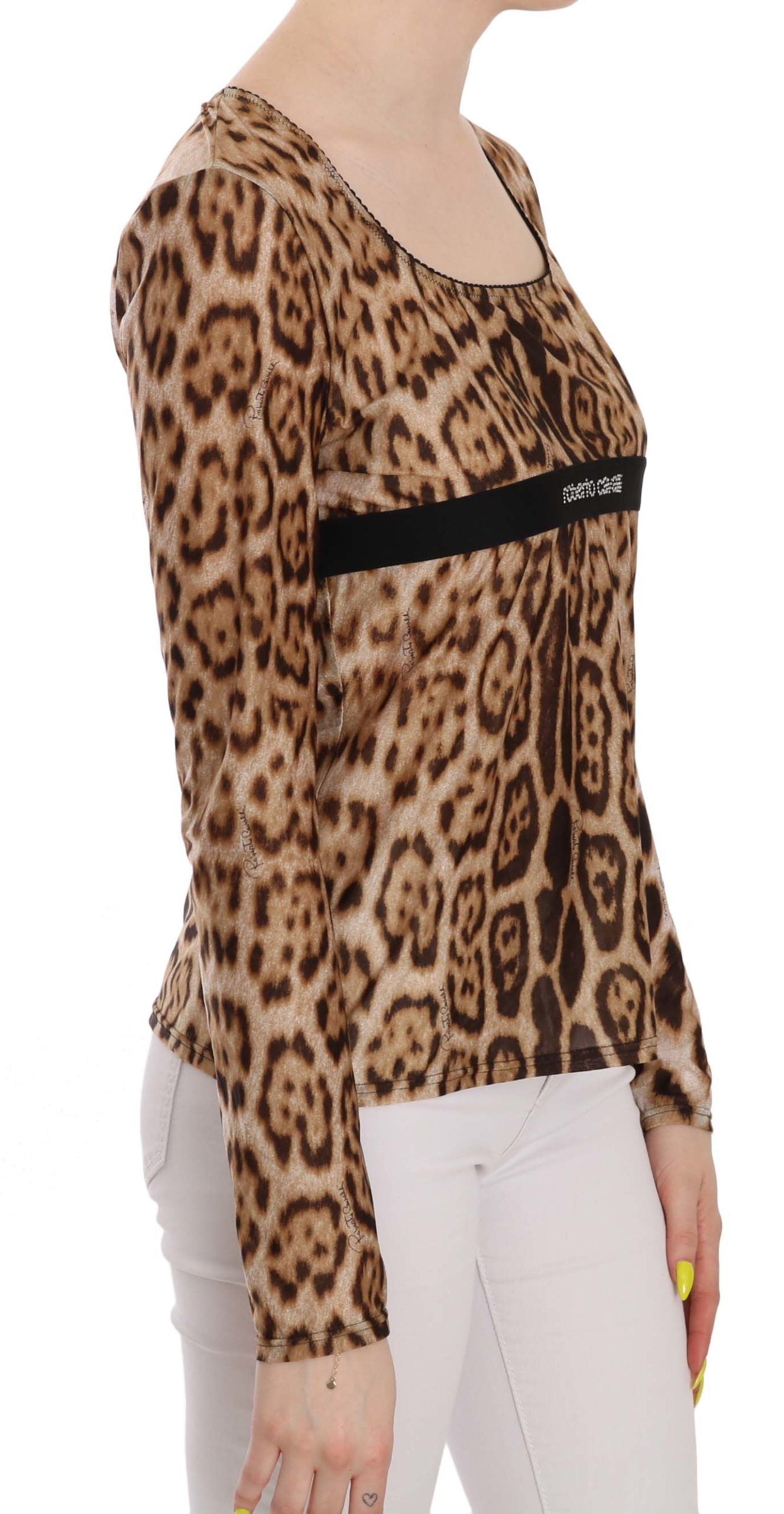 Roberto Cavalli Brown Round Neck Leopard Women Top Blouse | Regal Royce