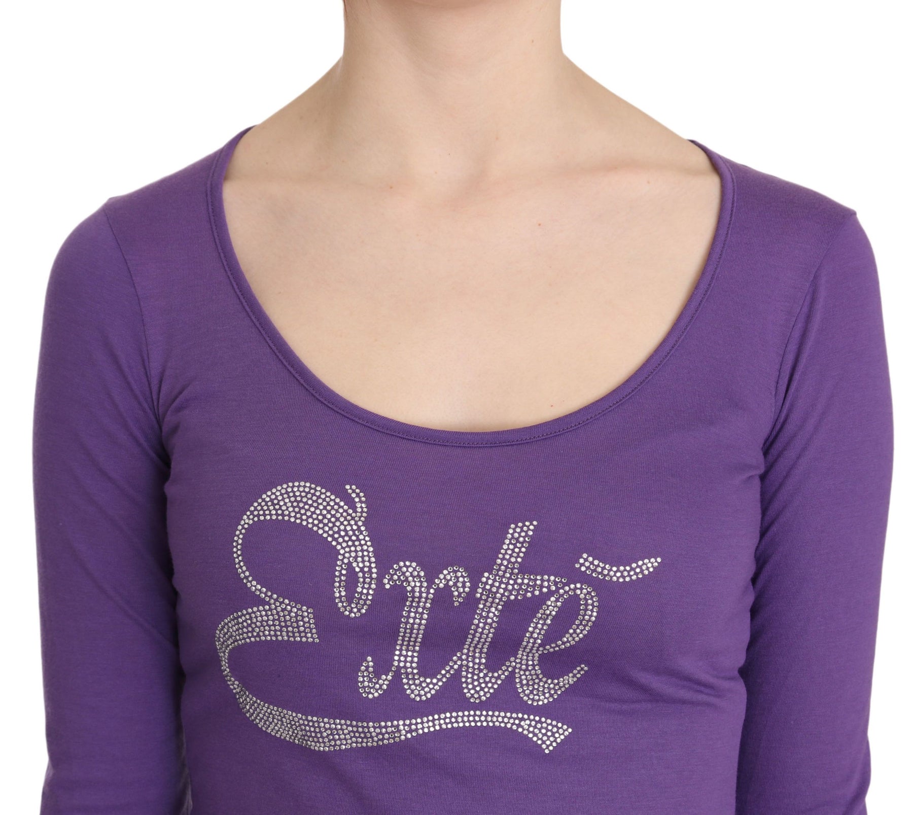 Purple Exte Crystal Embellished Long Sleeve Top Blouse | Regal Royce