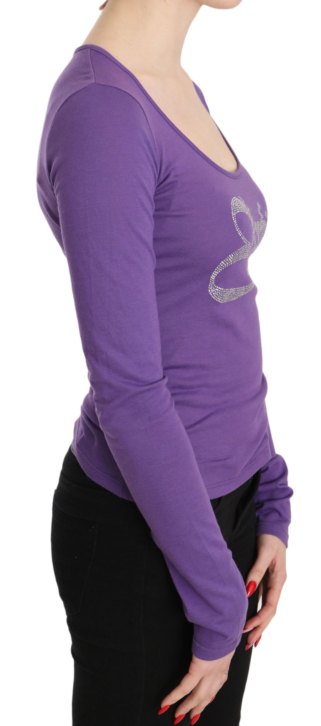 Purple Exte Crystal Embellished Long Sleeve Top Blouse