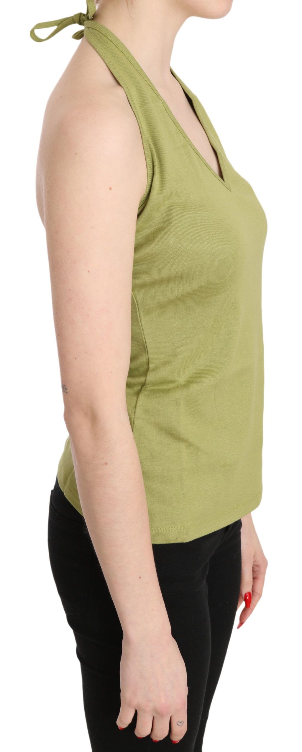 GF Ferre Green Halter Cotton Sleeveless Casual Tank Top Blouse