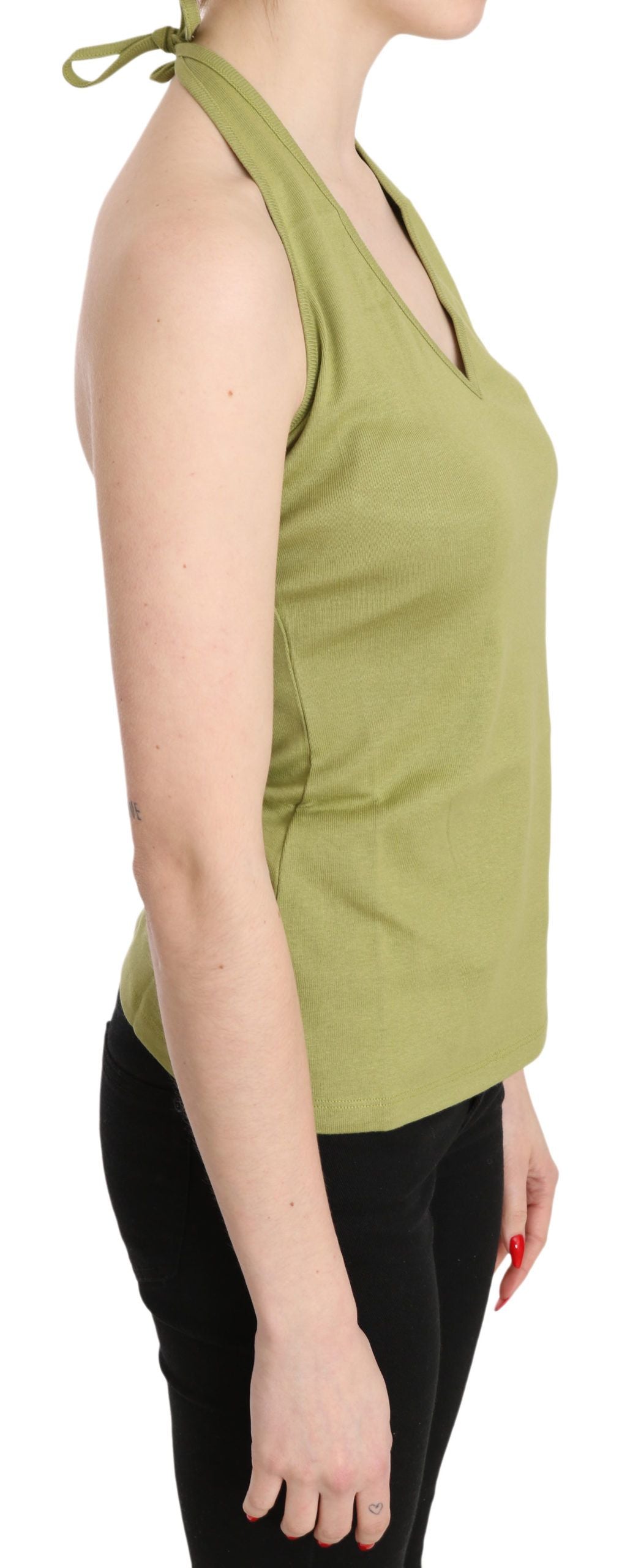 GF Ferre Green Halter Cotton Sleeveless Casual Tank Top Blouse | Regal Royce