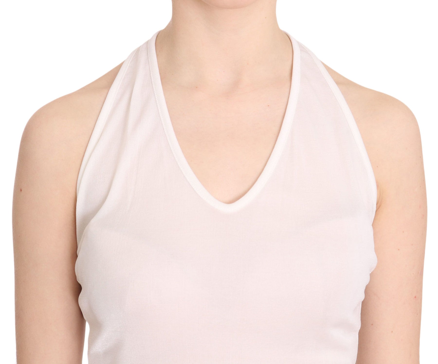 GF Ferre White Halter Cotton Sleeveless Casual Tank Top Blouse | Regal Royce