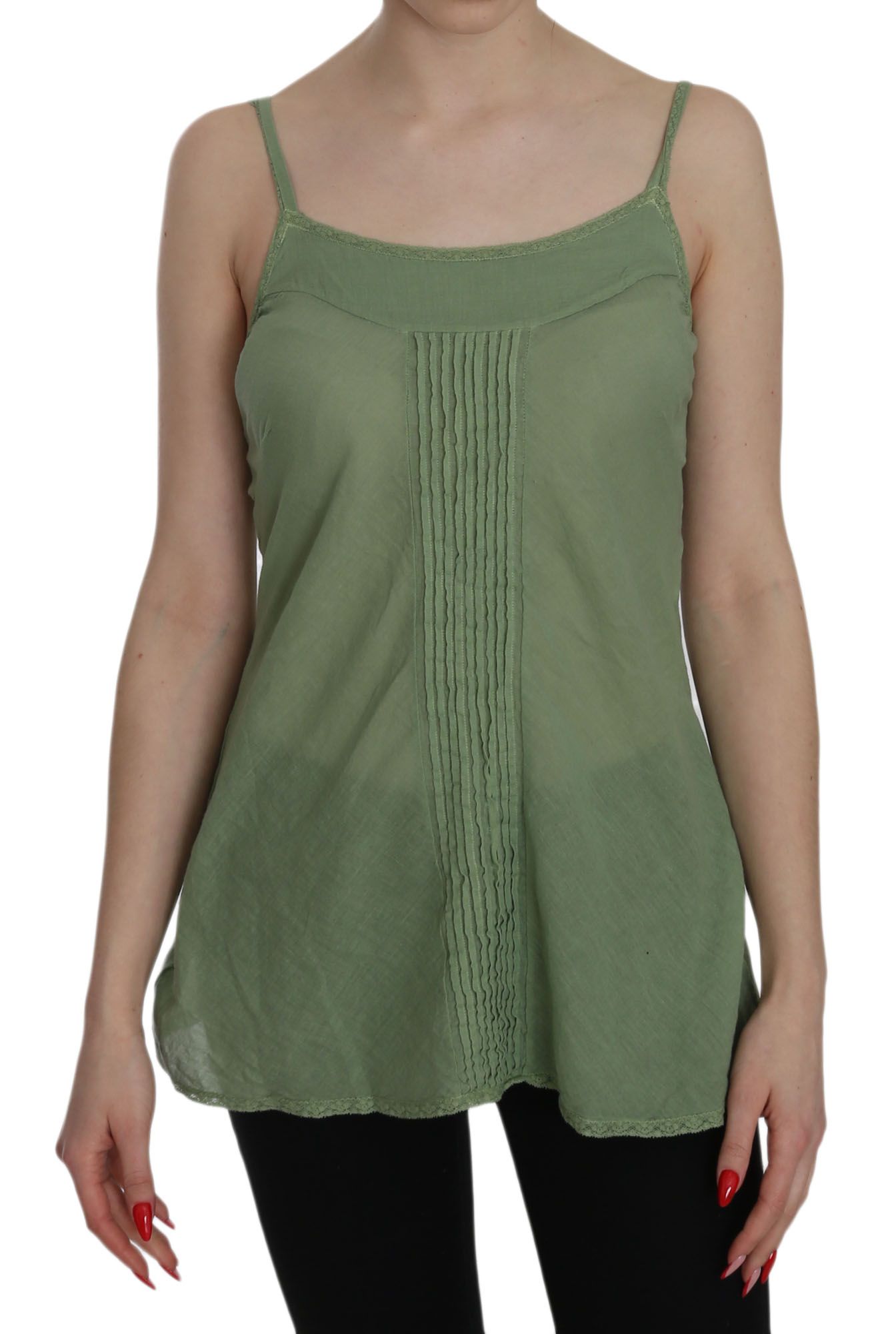 PINK MEMORIES Green Silk Spaghetti Strap Tank Top Blouse | Regal Royce