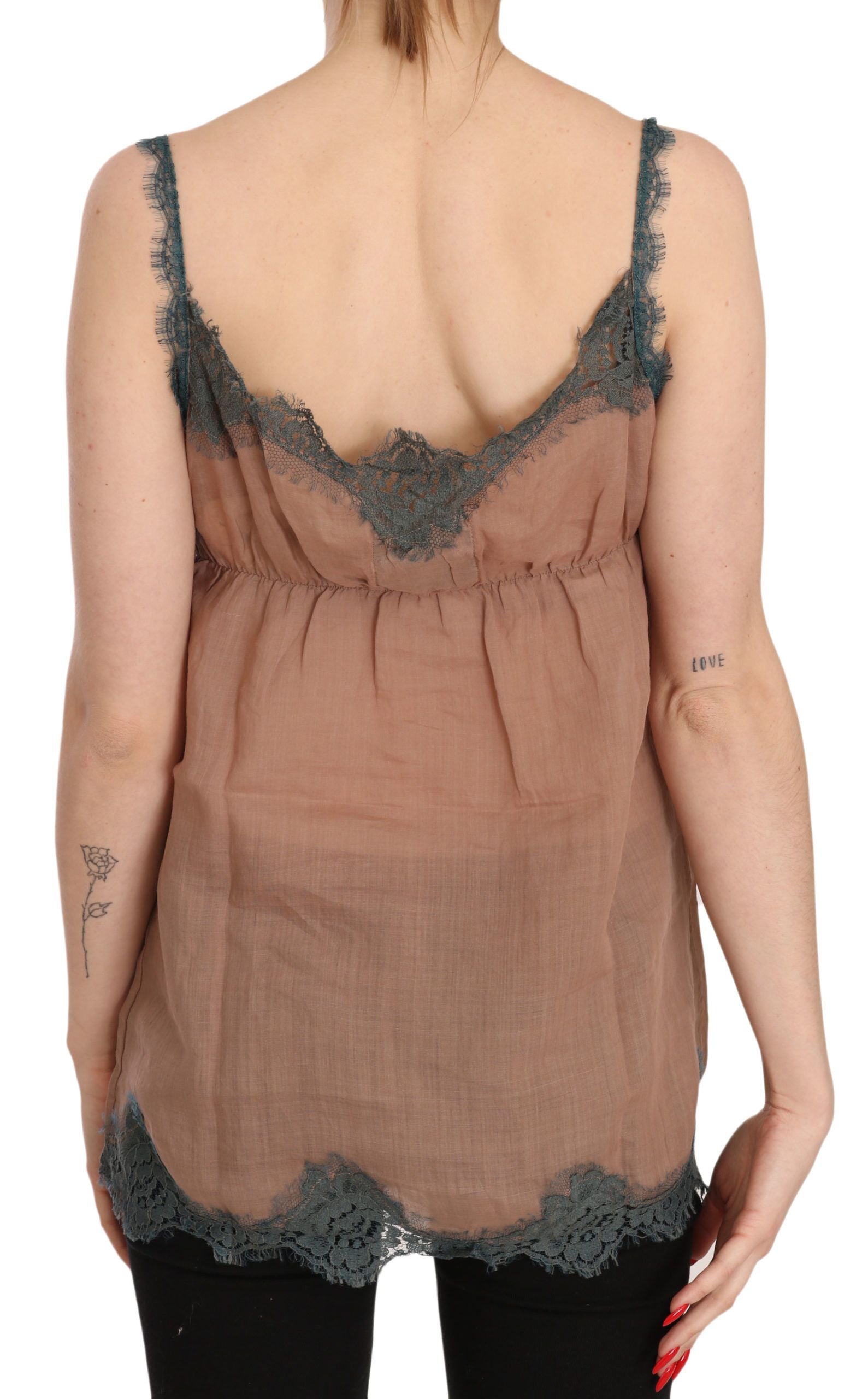 PINK MEMORIES Brown Lace Spaghetti Strap Tank Top Blouse | Regal Royce