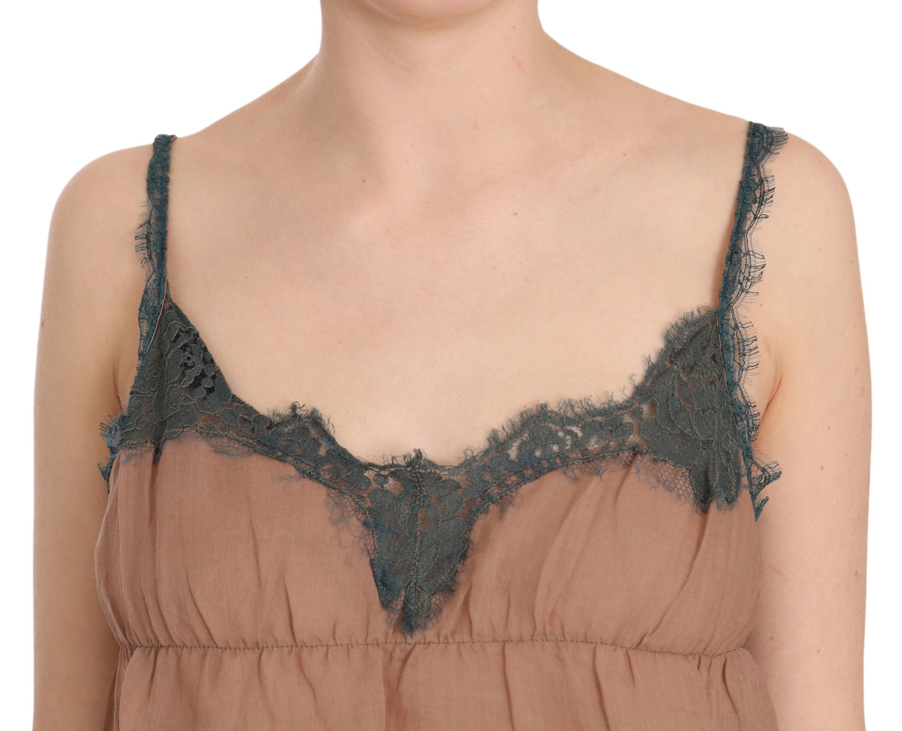 PINK MEMORIES Brown Lace Spaghetti Strap Tank Top Blouse | Regal Royce