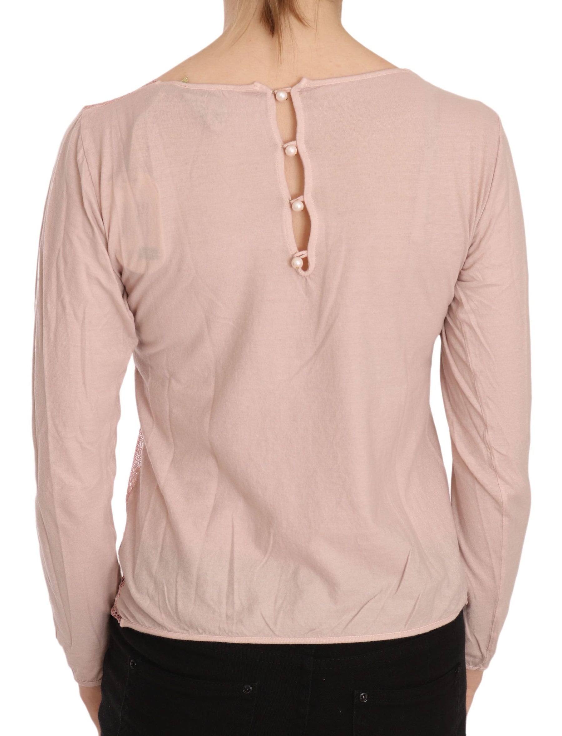 PINK MEMORIES Pink Lace See Through Long Sleeve Top Blouse | Regal Royce