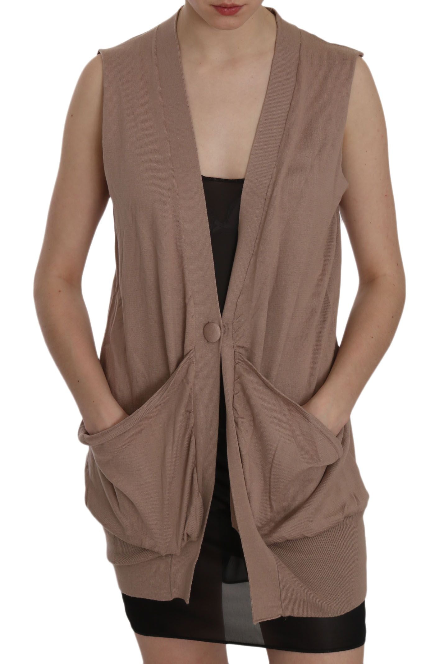 PINK MEMORIES Brown 100% Cotton Sleeveless Cardigan Top Vest | Regal Royce