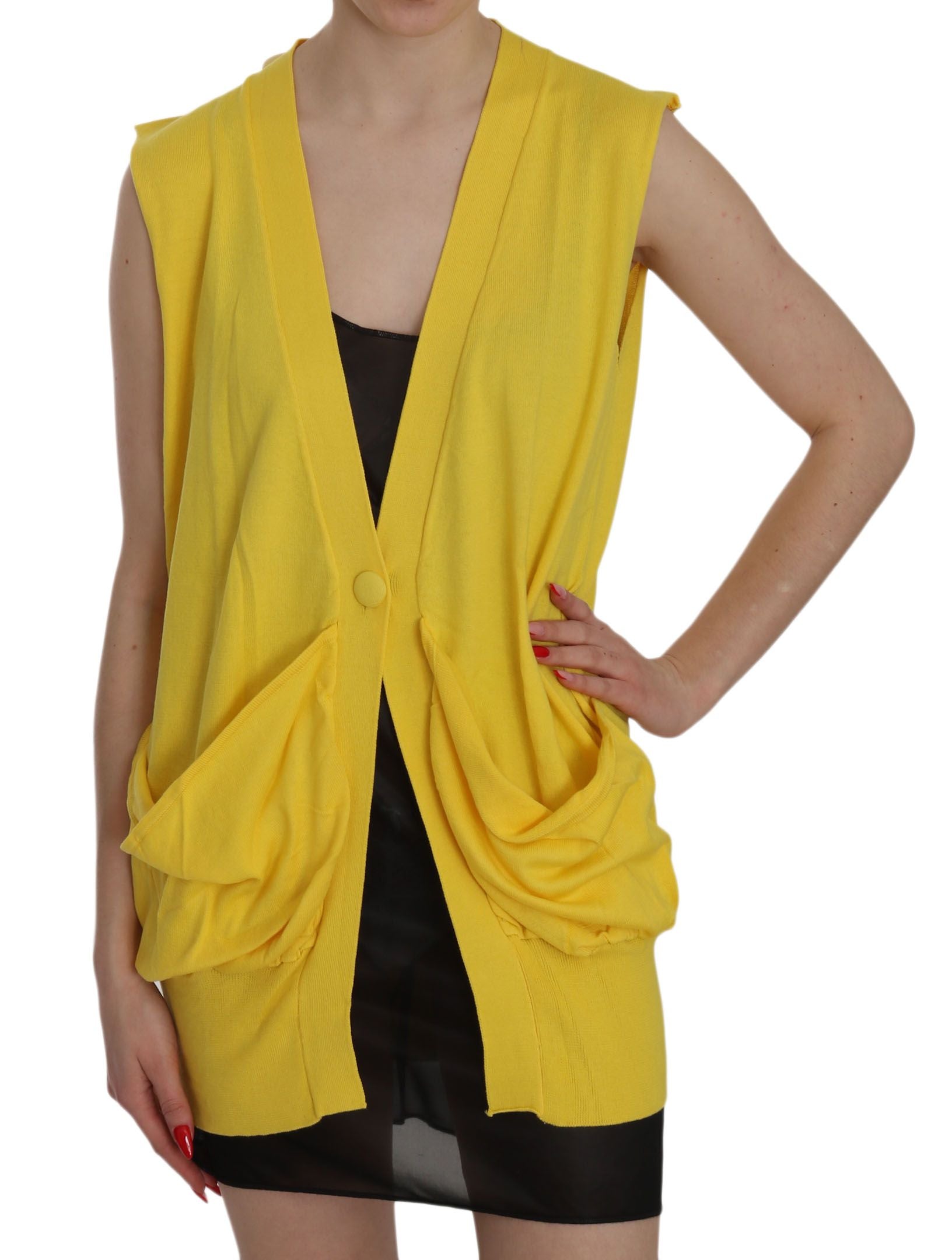 PINK MEMORIES Yellow 100% Cotton Sleeveless Cardigan Top Vest | Regal Royce