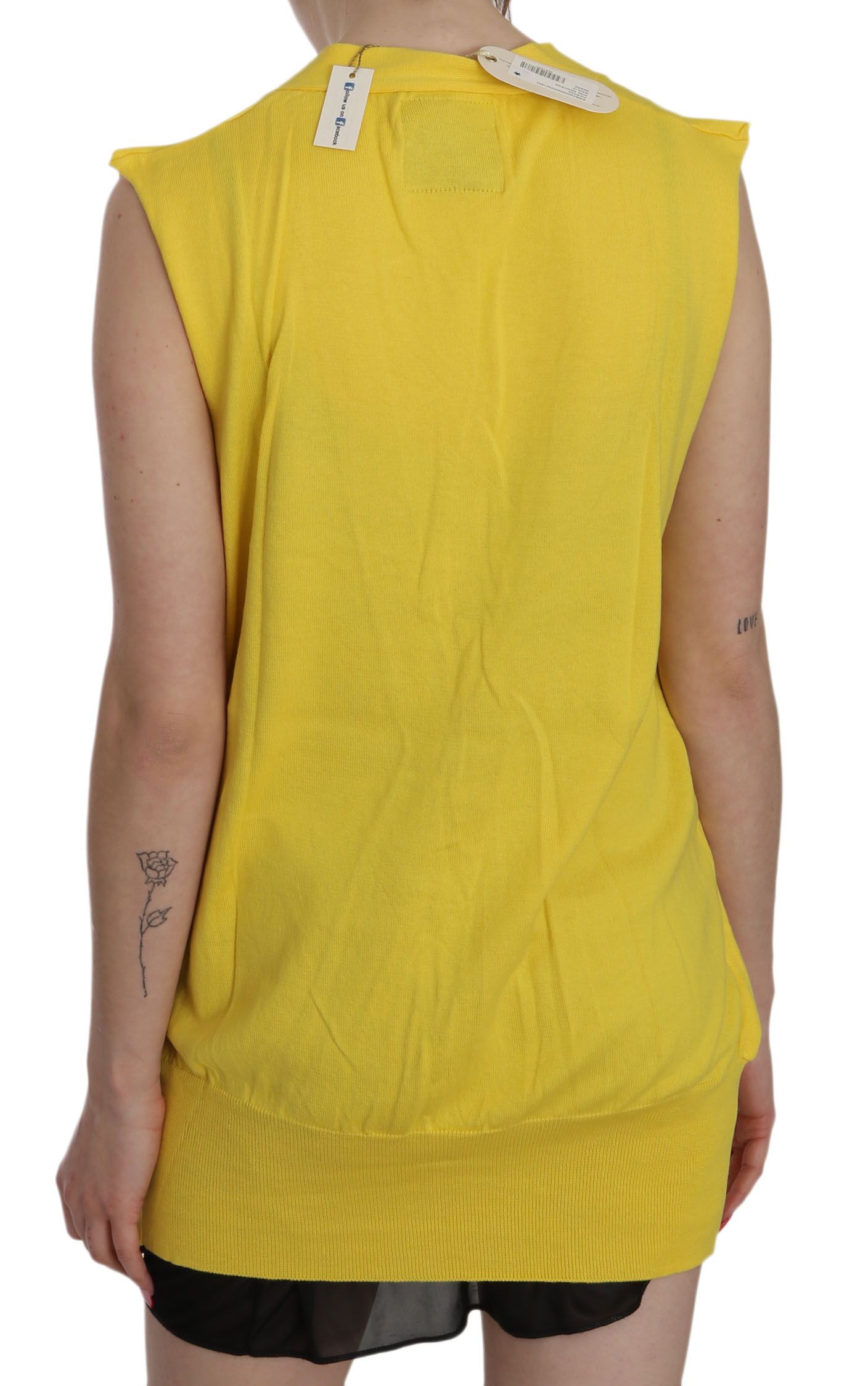 PINK MEMORIES Yellow 100% Cotton Sleeveless Cardigan Top Vest | Regal Royce