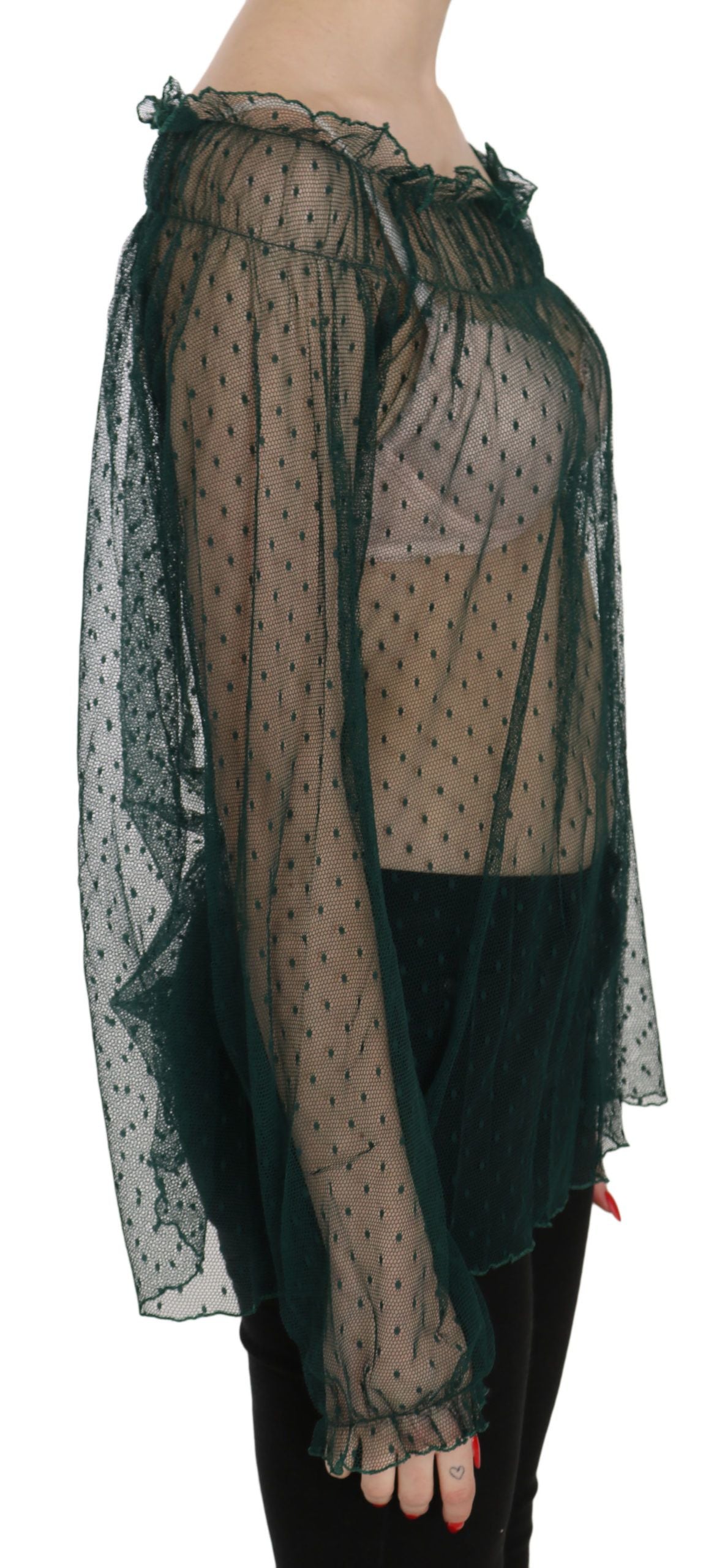 PINK MEMORIES Green Mesh See Through Long Sleeve Top Blouse | Regal Royce