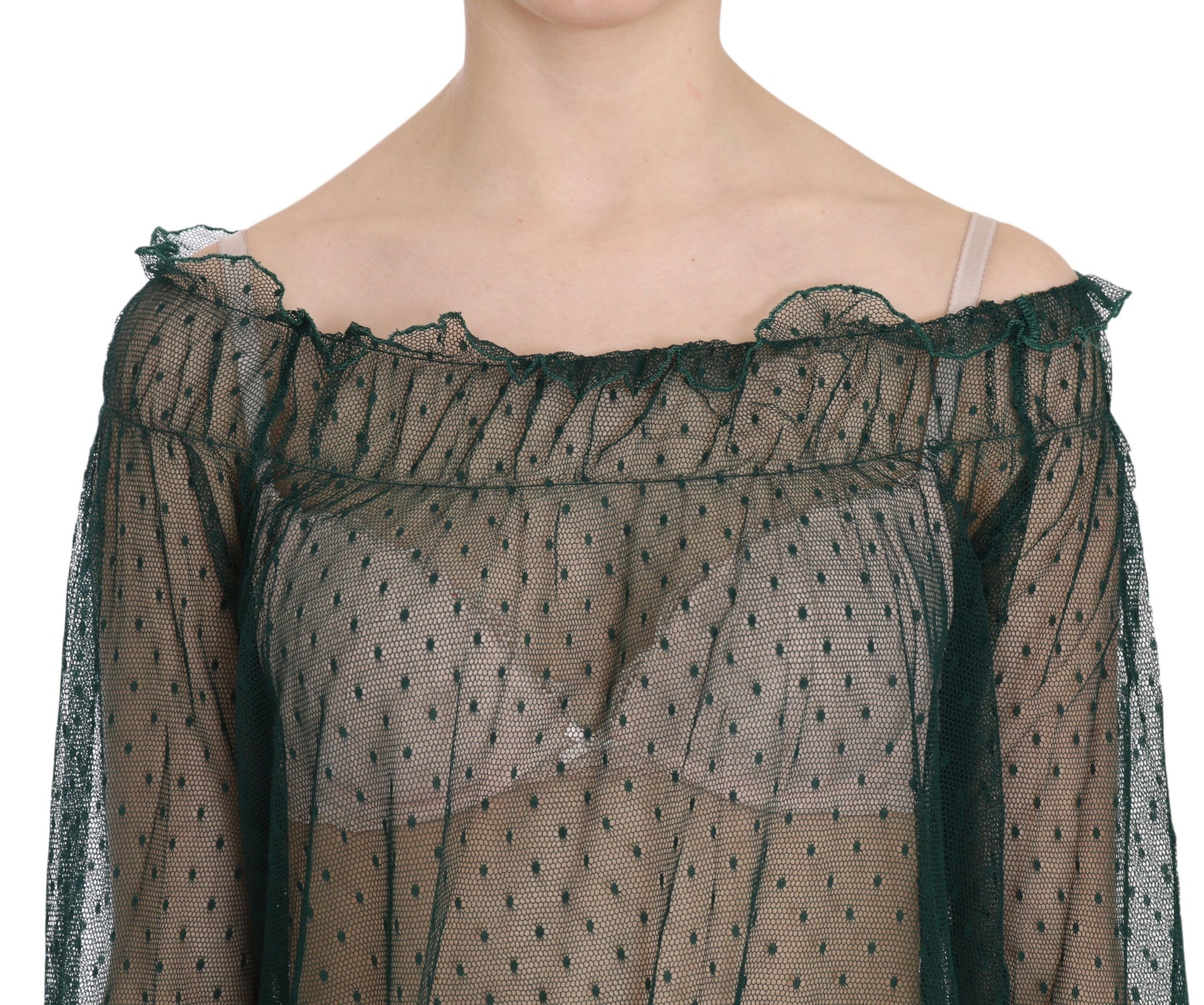 PINK MEMORIES Green Mesh See Through Long Sleeve Top Blouse | Regal Royce