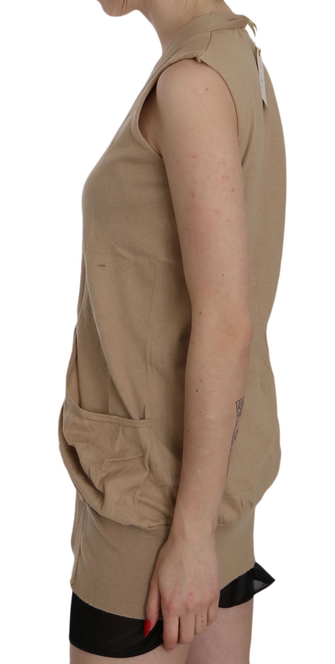 PINK MEMORIES Brown 100% Cotton Sleeveless Cardigan Top Vest | Regal Royce