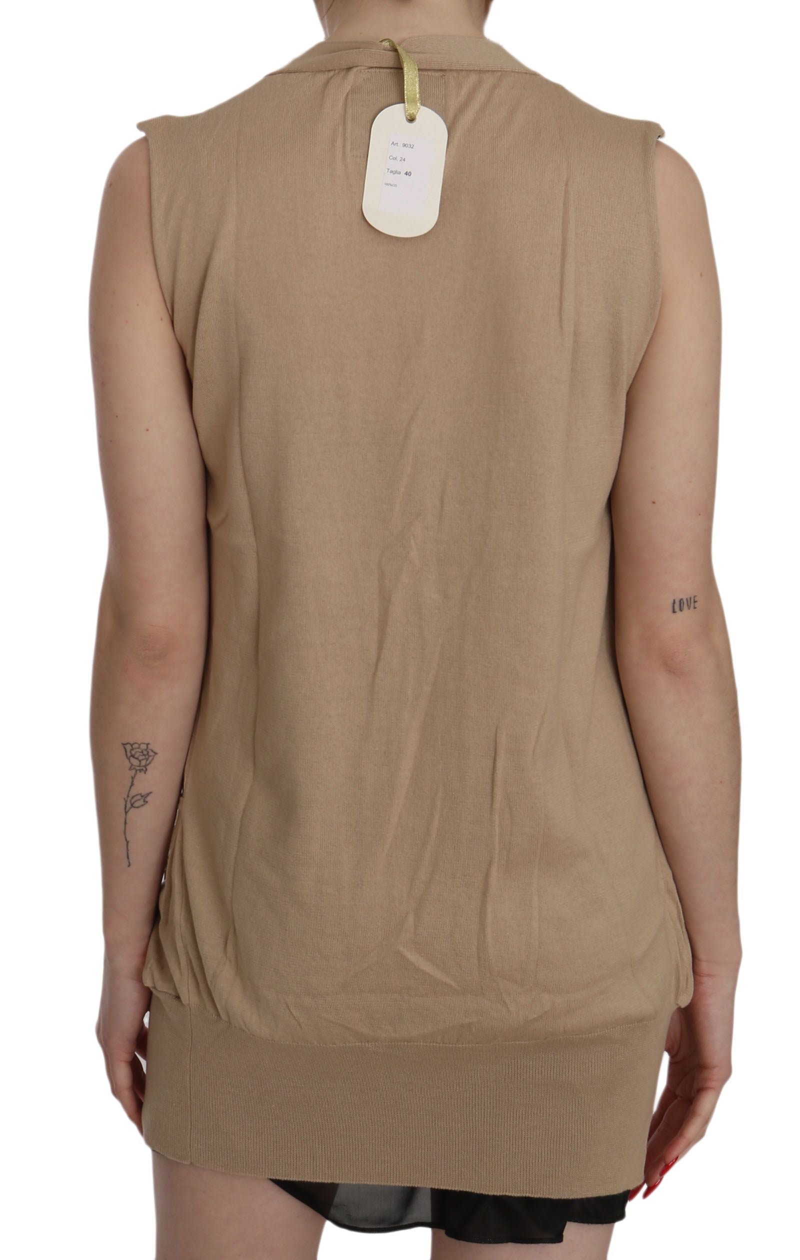 PINK MEMORIES Brown 100% Cotton Sleeveless Cardigan Top Vest | Regal Royce