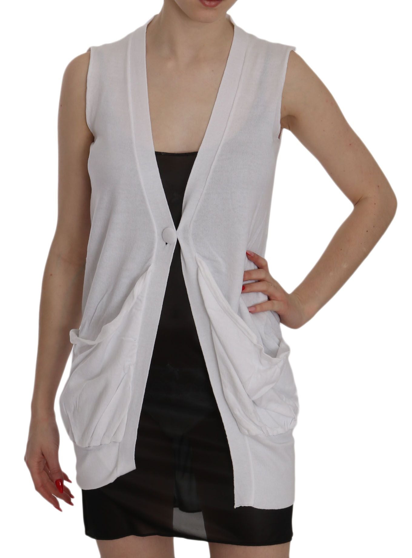 PINK MEMORIES White 100% Cotton Sleeveless Cardigan Top Vest | Regal Royce