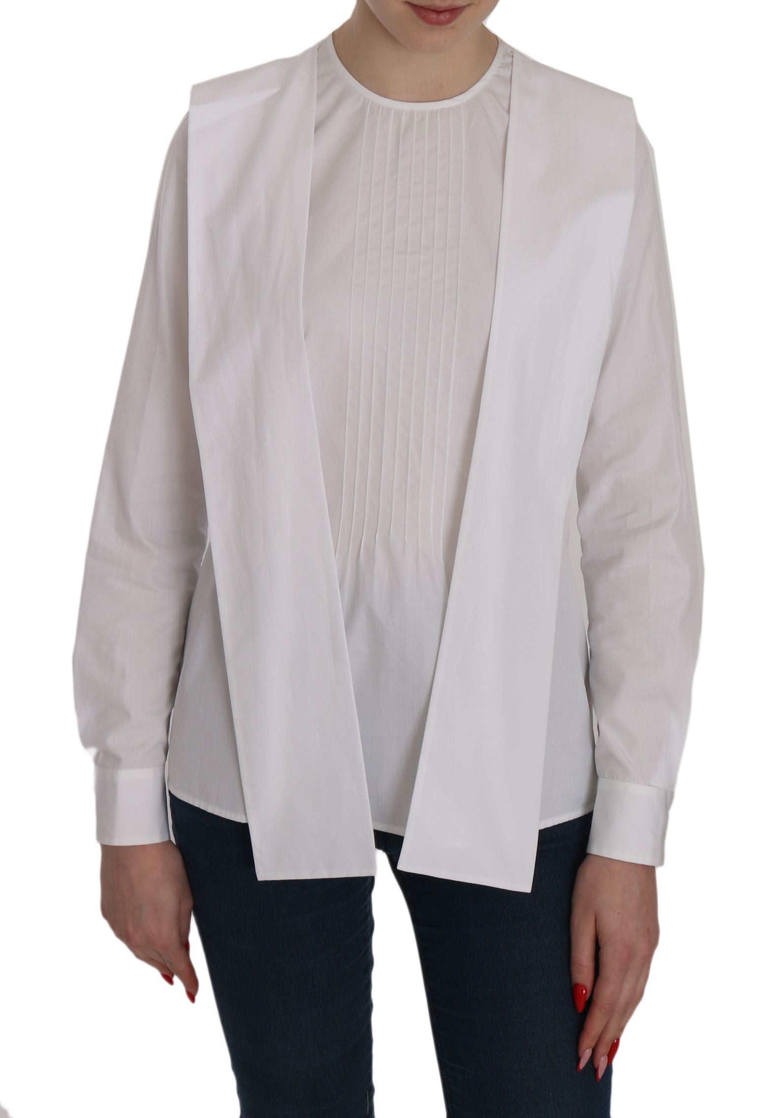 Dsquared² White Crew Neck Long Sleeve Cotton Blouse | Regal Royce
