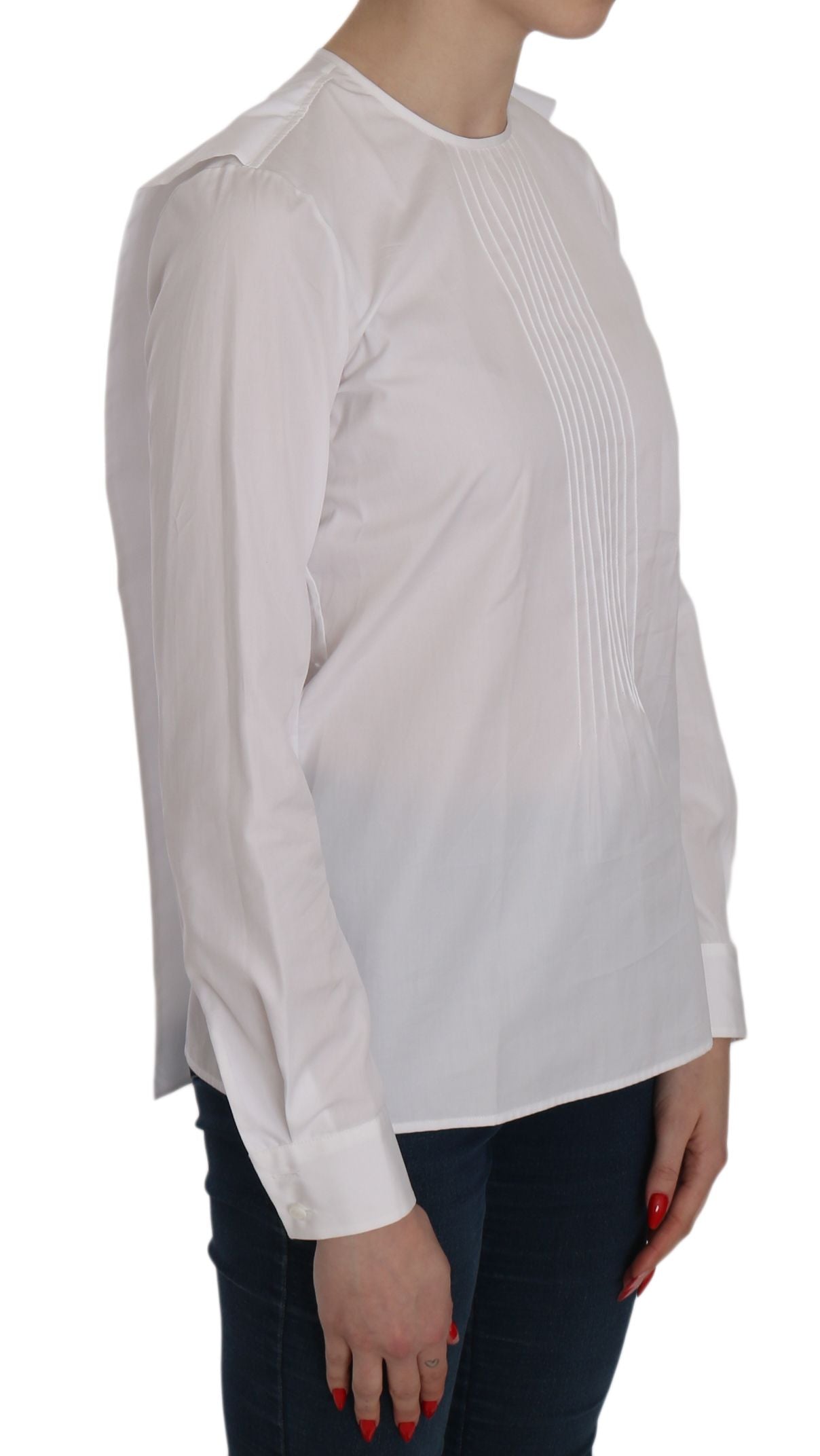 Dsquared² White Crew Neck Long Sleeve Cotton Blouse | Regal Royce