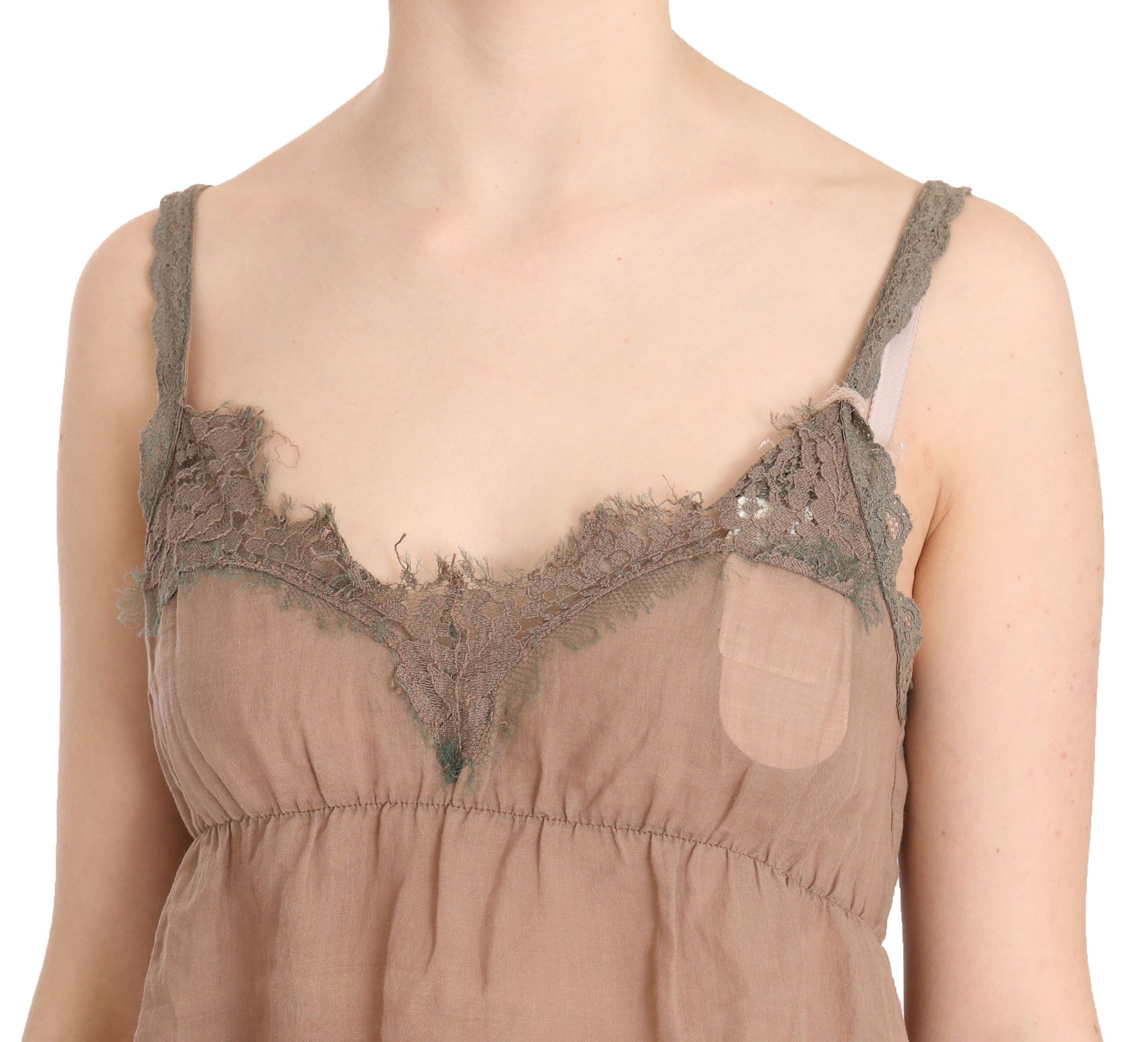 PINK MEMORIES Brown Lace Spaghetti Strap Plunging Top Blouse | Regal Royce