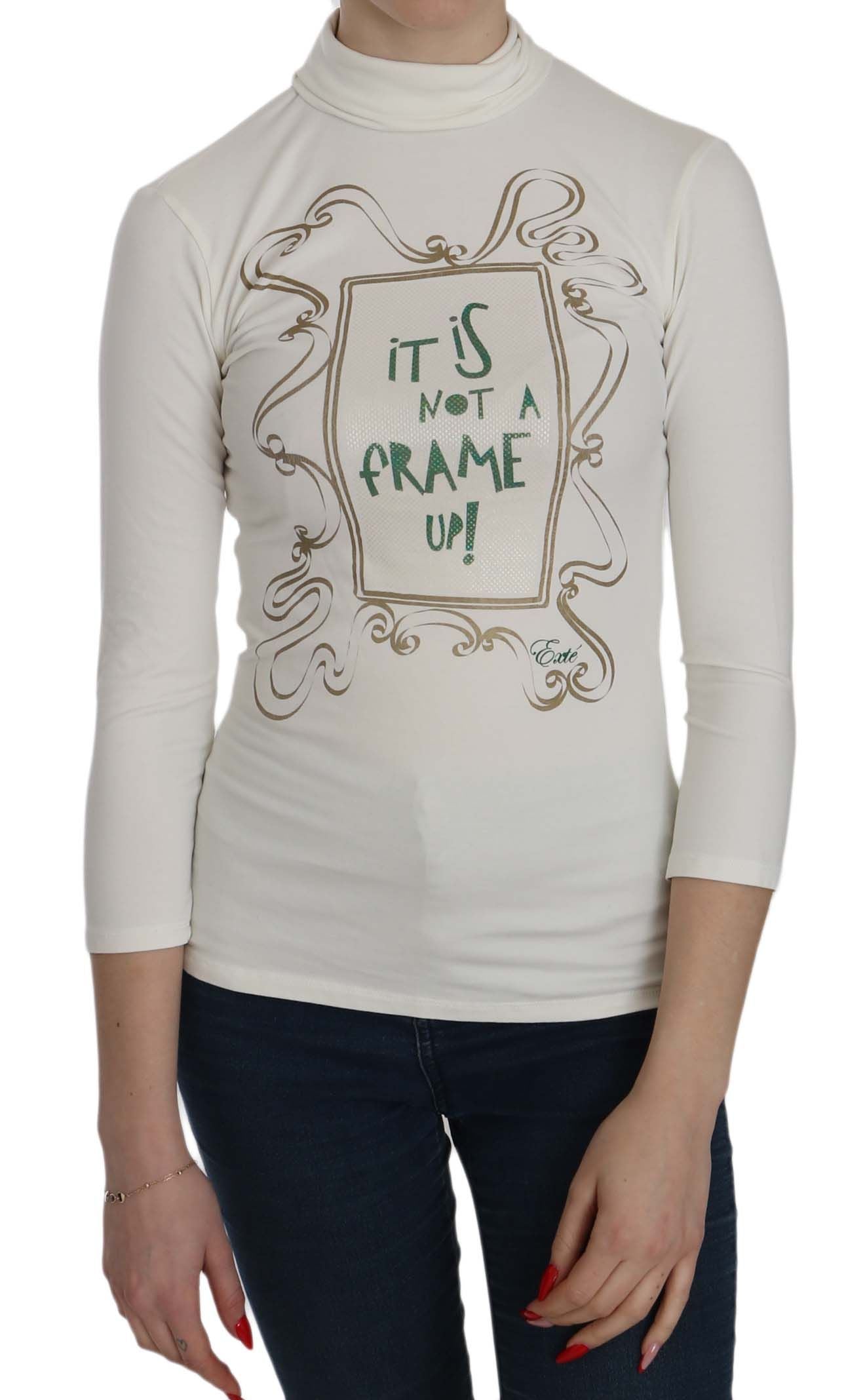 Exte White Printed Turtle Neck 3/4 Sleeve Top Cotton Blouse | Regal Royce