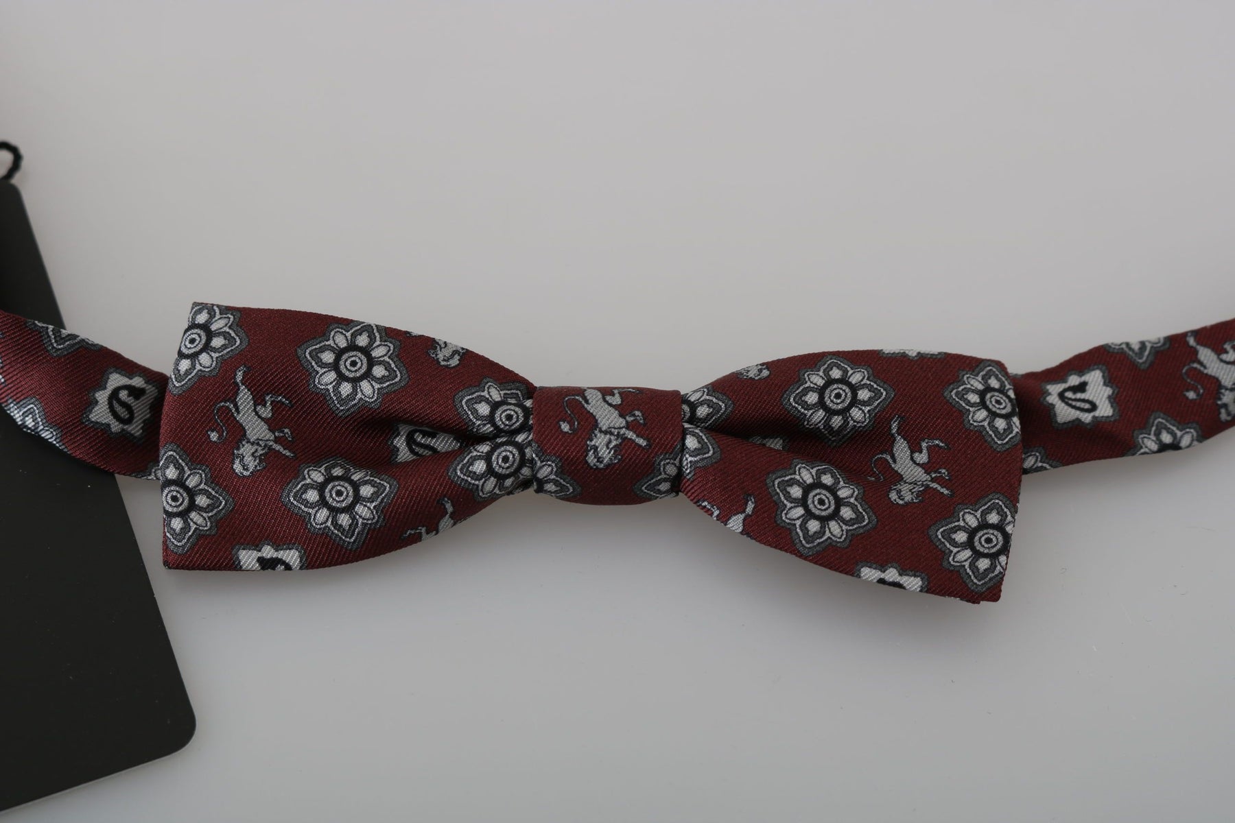 Dolce & Gabbana Men Bordeaux Maroon Lion Silk Adjustable Neck Bow Tie | Regal Royce