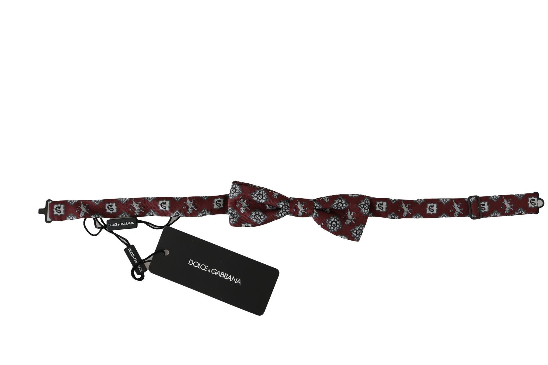 Dolce & Gabbana Men Bordeaux Maroon Lion Silk Adjustable Neck Bow Tie | Regal Royce
