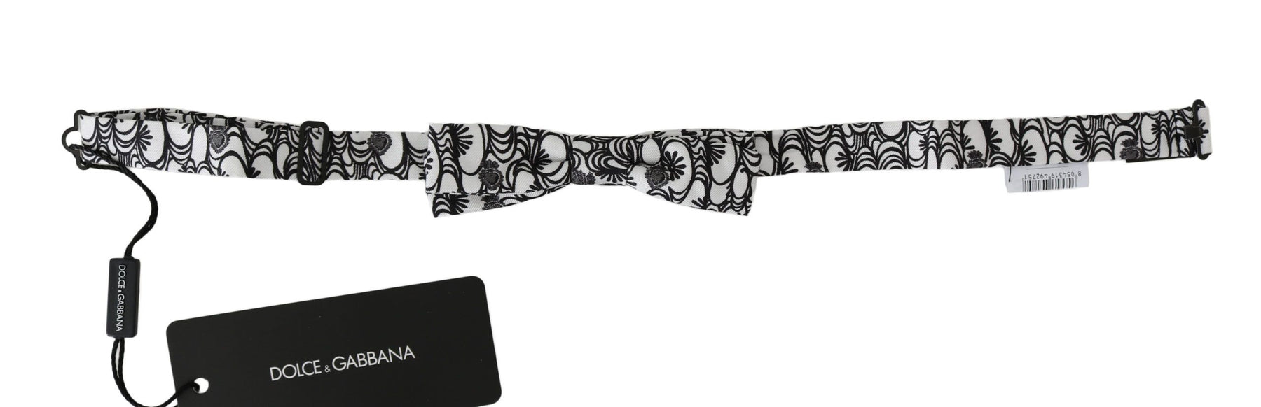 Dolce & Gabbana White Pattern Silk Adjustable Neck Papillon Tie | Regal Royce