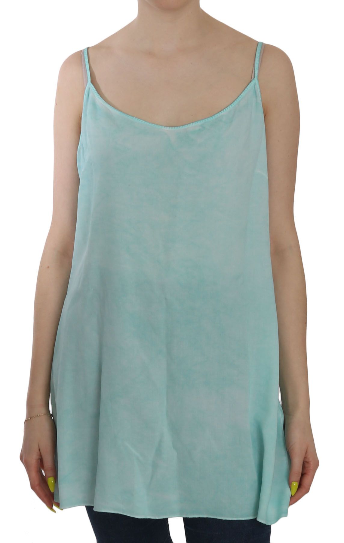 Ermanno Scervino Blue Sleeveless Spaghetti Dress Blouse | Regal Royce