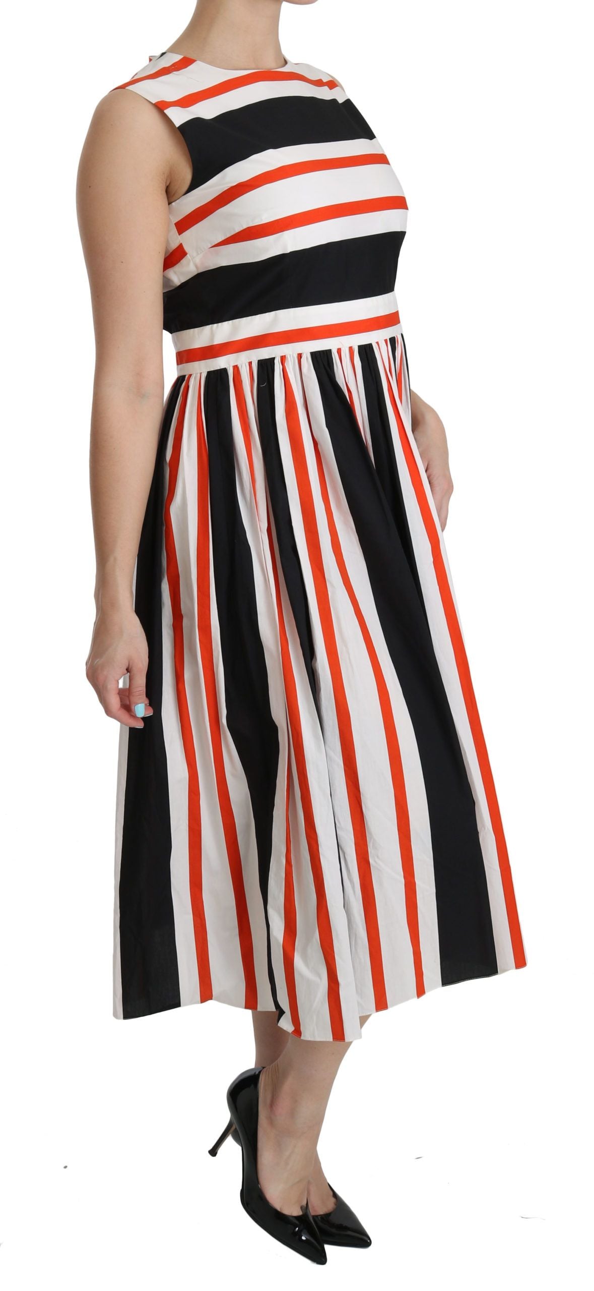 Dolce & Gabbana Multicolor Stripes A-Line Pleated Midi Dress | Regal Royce