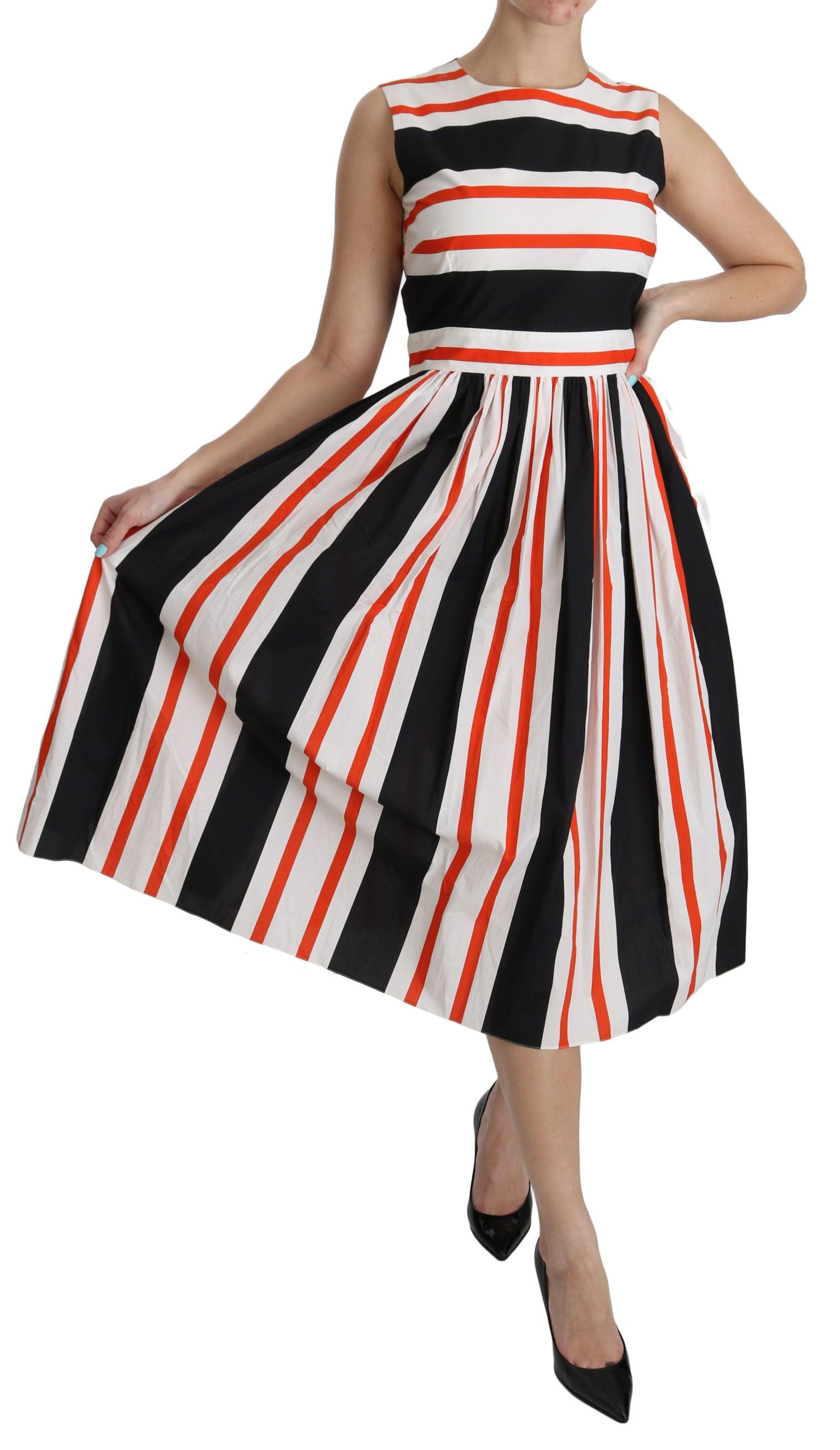 Dolce & Gabbana Multicolor Stripes A-Line Pleated Midi Dress | Regal Royce