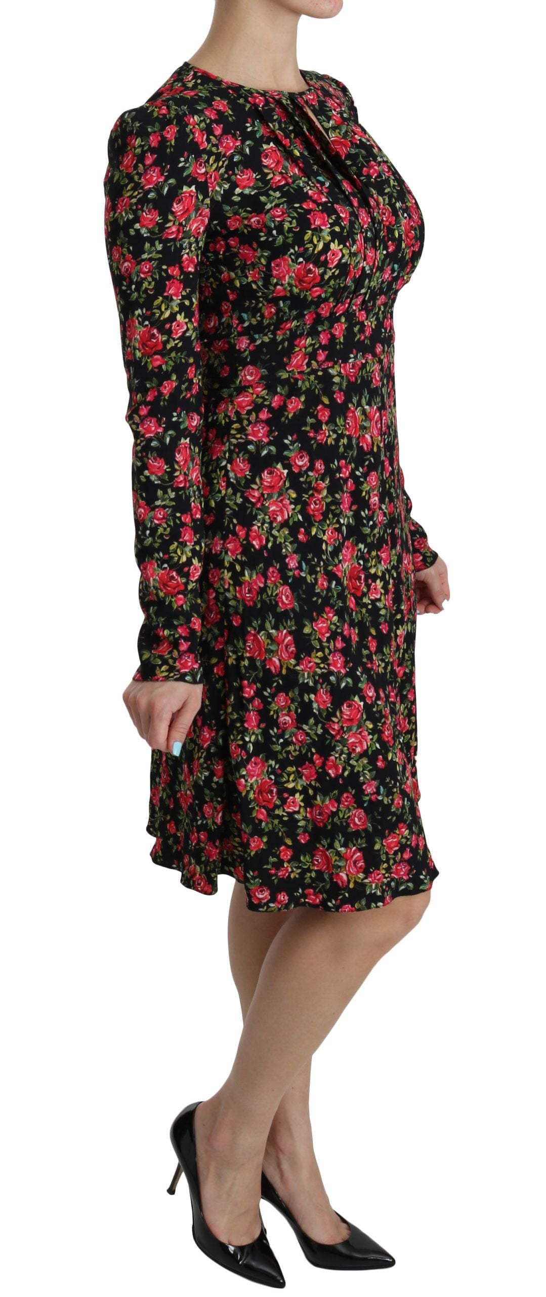 Dolce & Gabbana Black Floral Longsleeve Knee Length Dress | Regal Royce