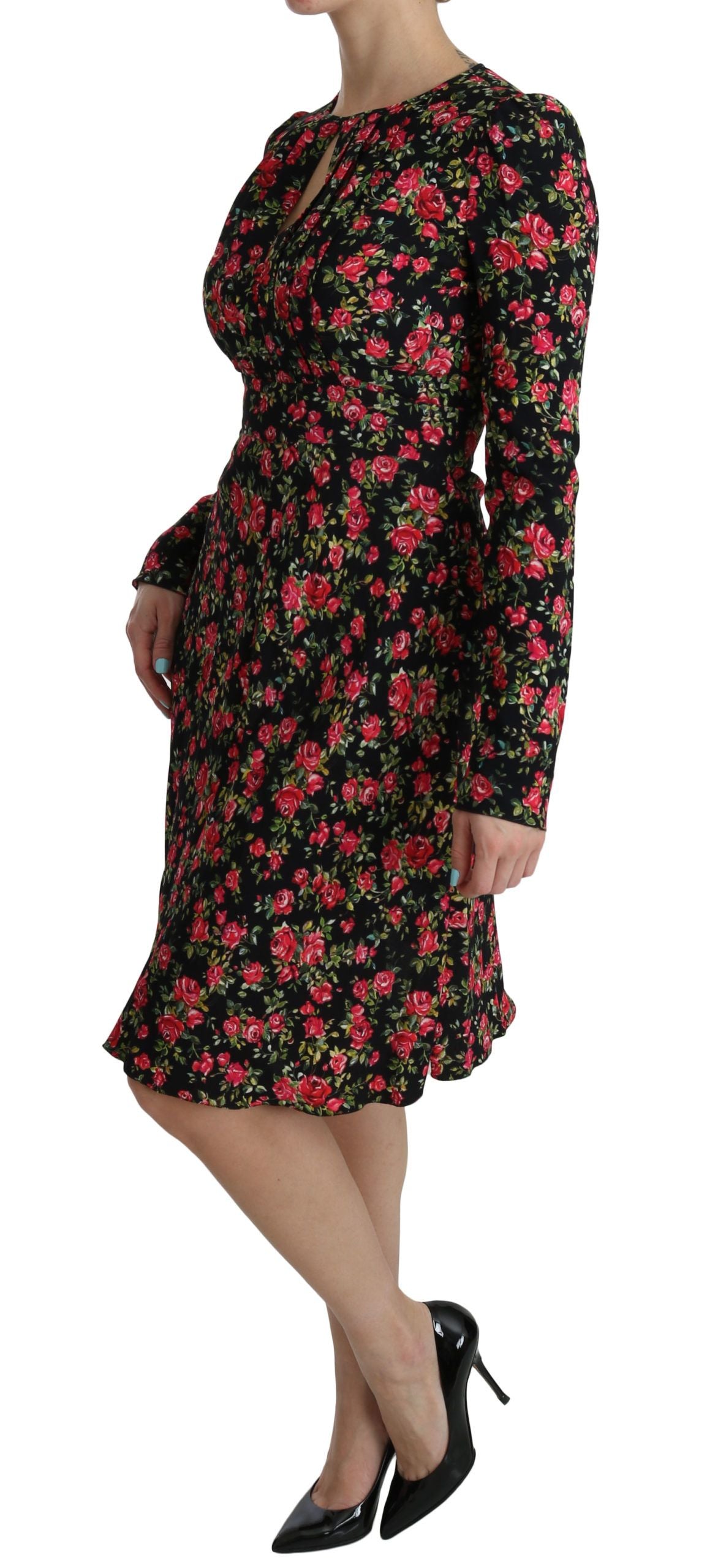Dolce & Gabbana Black Floral Longsleeve Knee Length Dress | Regal Royce