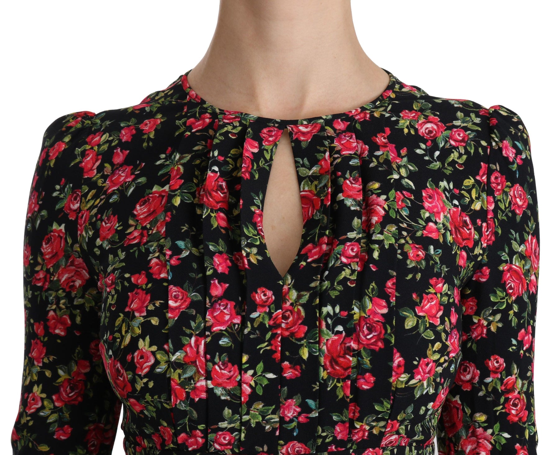 Dolce & Gabbana Black Floral Longsleeve Knee Length Dress | Regal Royce