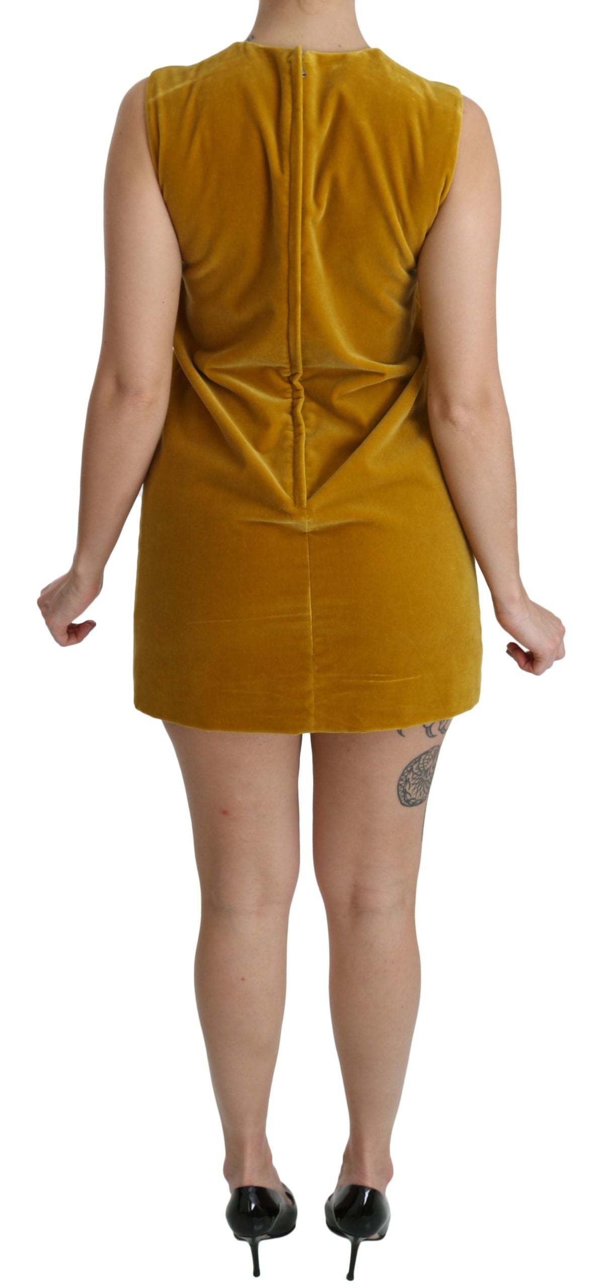 Dolce & Gabbana Mustard Velvet Stretch Shift Mini Dress | Regal Royce