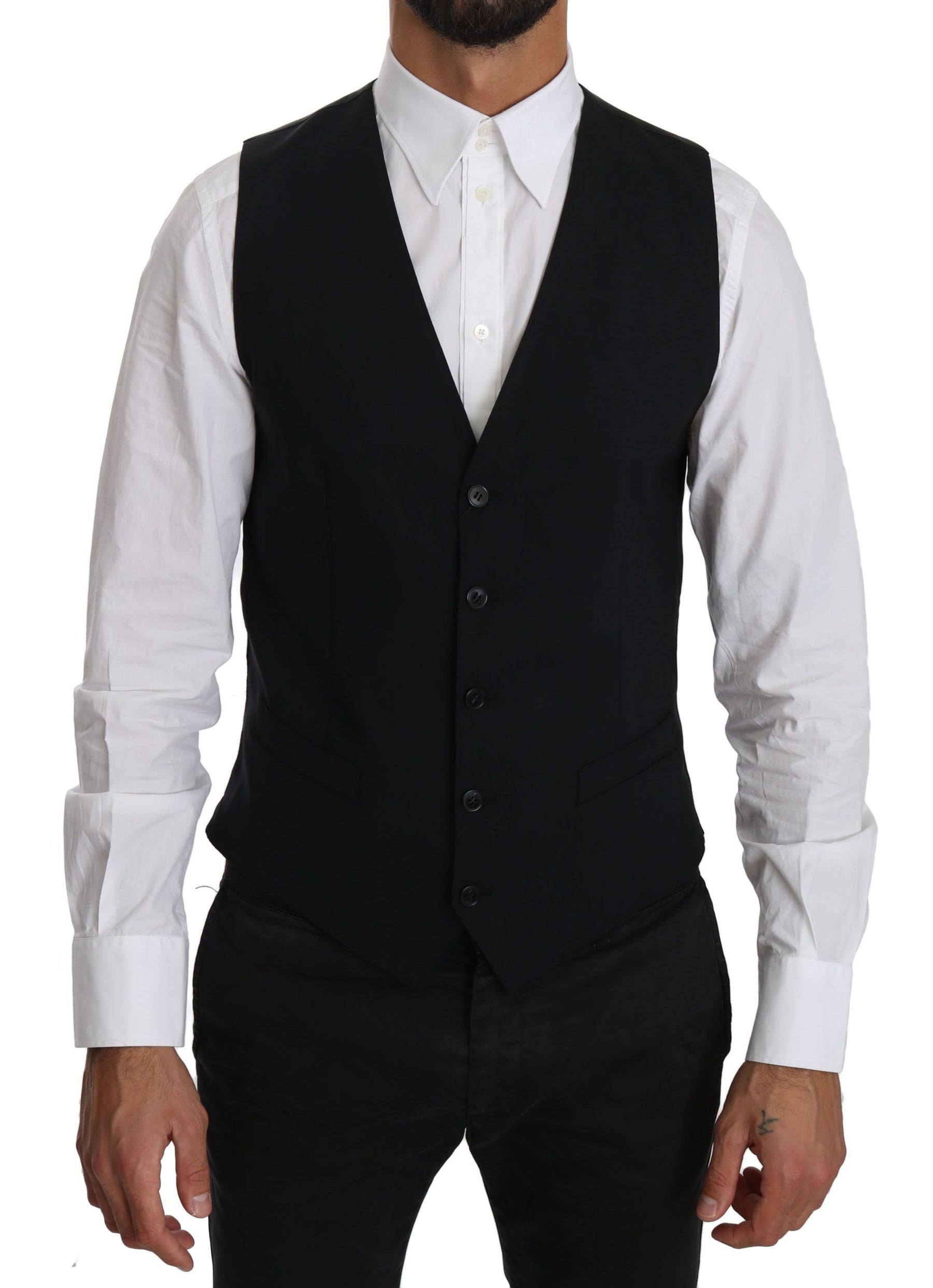 Dolce & Gabbana Blue Wool Waistcoat Formal Gilet Vest | Regal Royce
