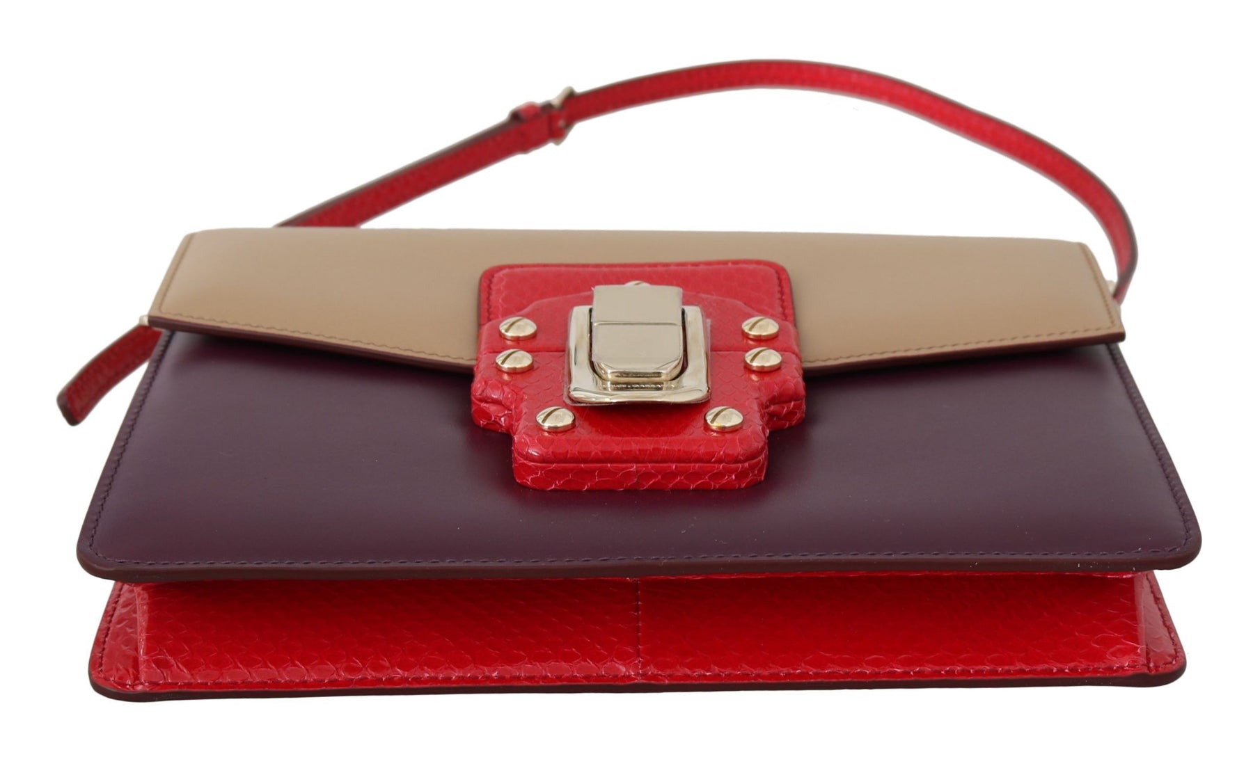 Dolce & Gabbana Purple Beige Red Leather Crossbody Purse Bag | Regal Royce