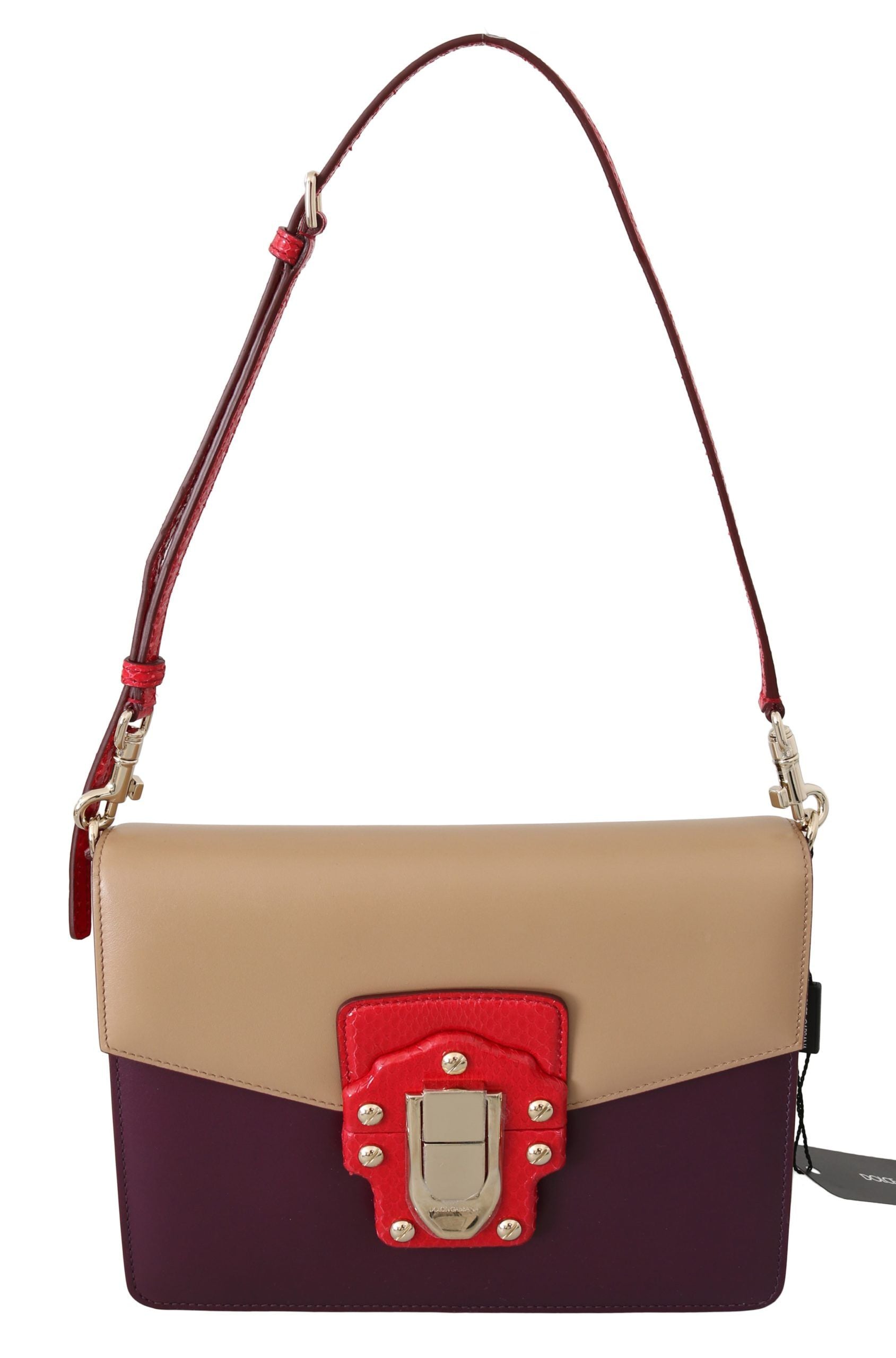Dolce & Gabbana Purple Beige Red Leather Crossbody Purse Bag | Regal Royce