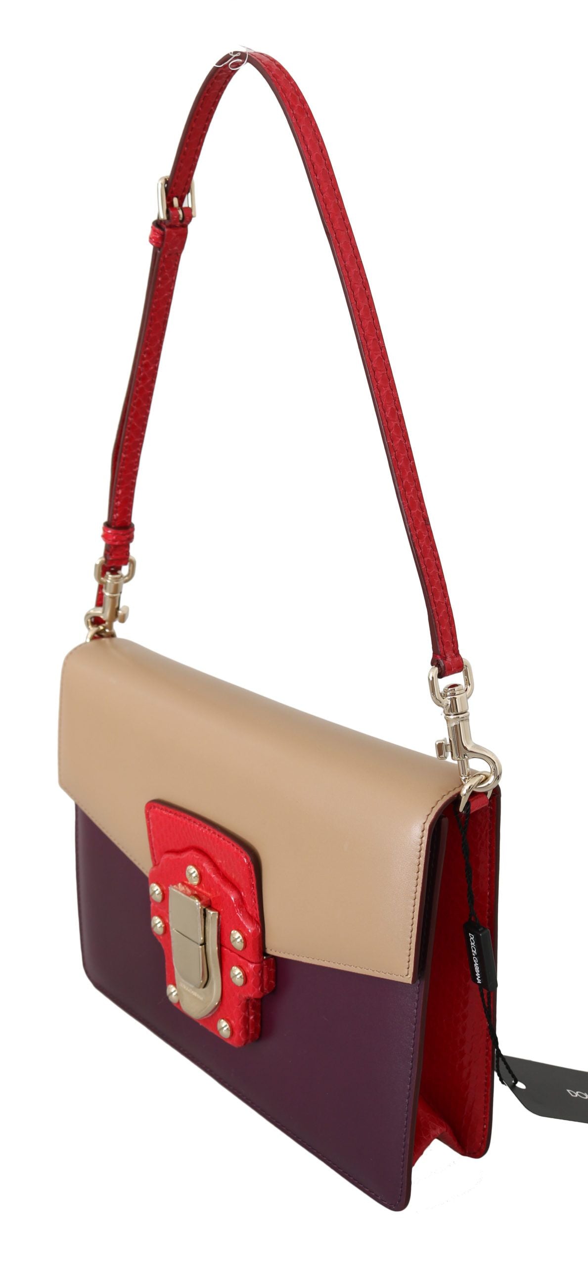 Dolce & Gabbana Purple Beige Red Leather Crossbody Purse Bag | Regal Royce