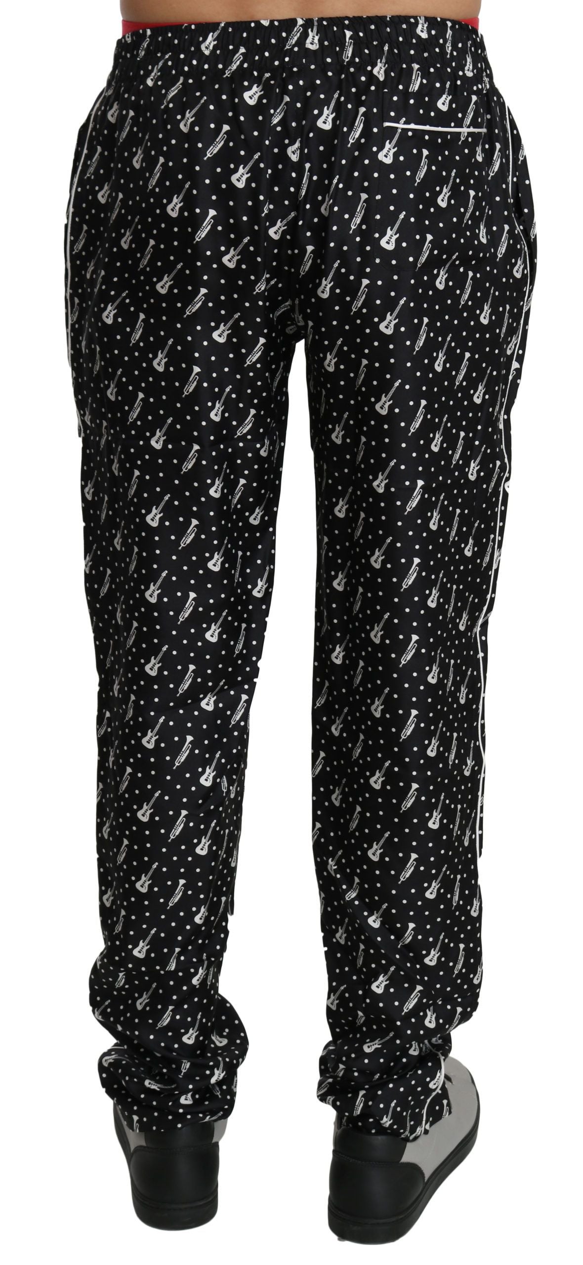 Dolce & Gabbana Silk Black Musical Instrument Trouser Pants | Regal Royce