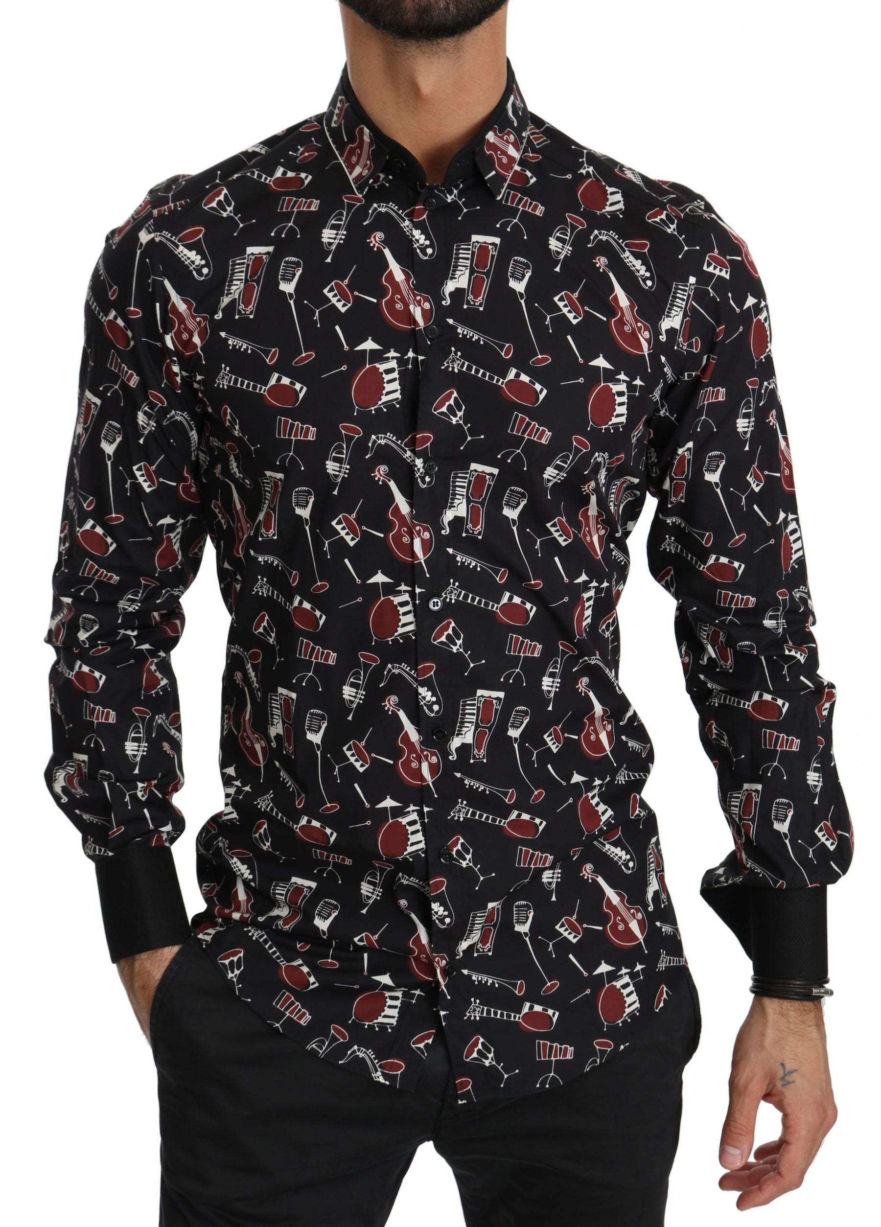 Dolce & Gabbana Black Musical Instrument Slim fit Shirt | Regal Royce