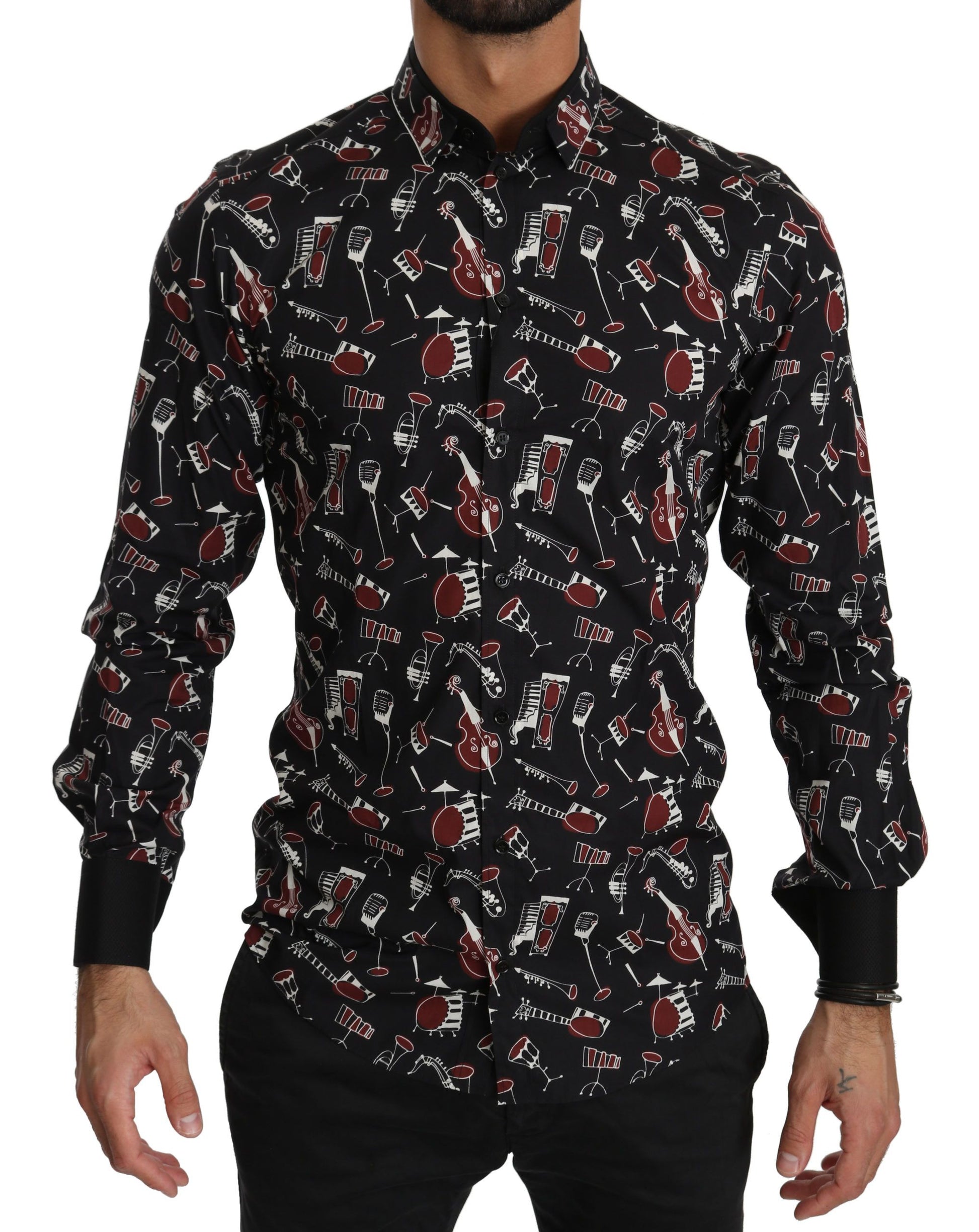 Dolce & Gabbana Black Musical Instrument Slim fit Shirt