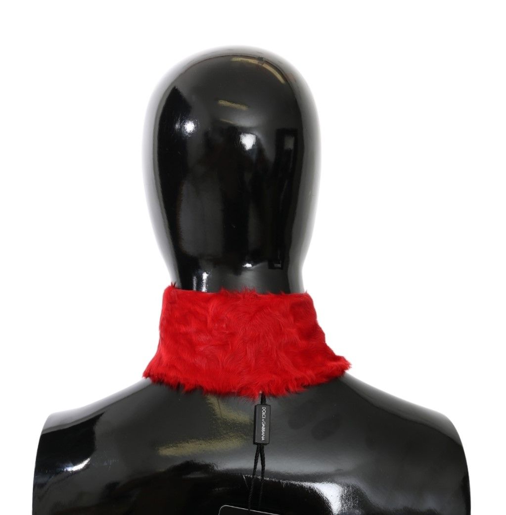 Dolce & Gabbana Red Fur Neck Collar Wrap Lambskin Scarf | Regal Royce